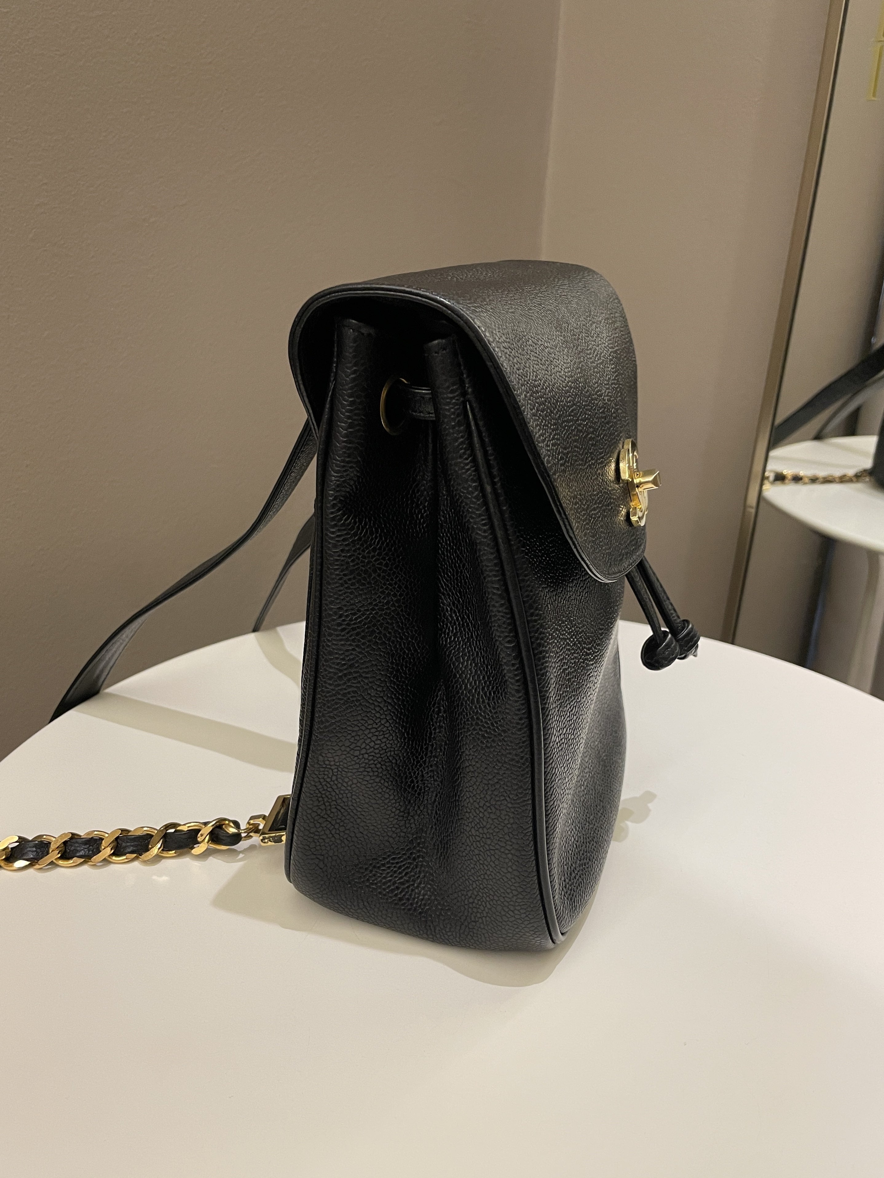 Chanel Vintage Cc Backpack  Black Caviar