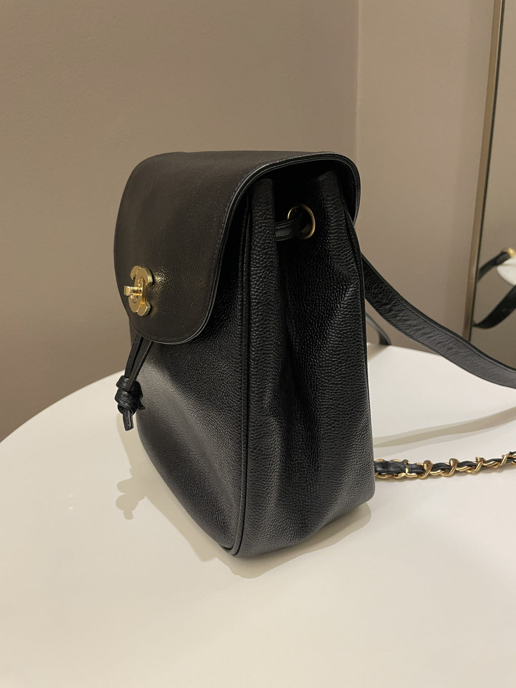Chanel Vintage Cc Backpack  Black Caviar
