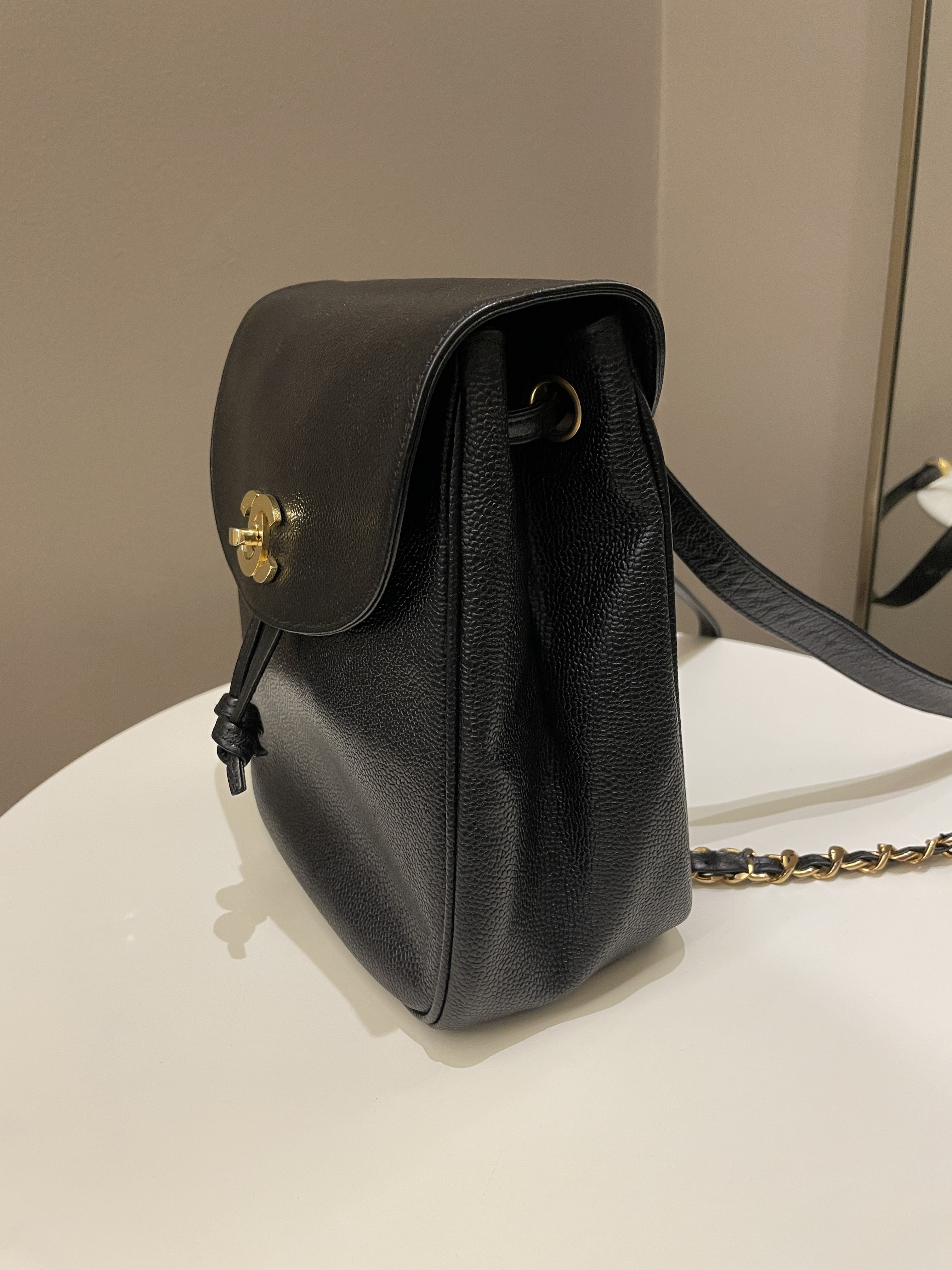 Chanel Vintage Cc Backpack  Black Caviar