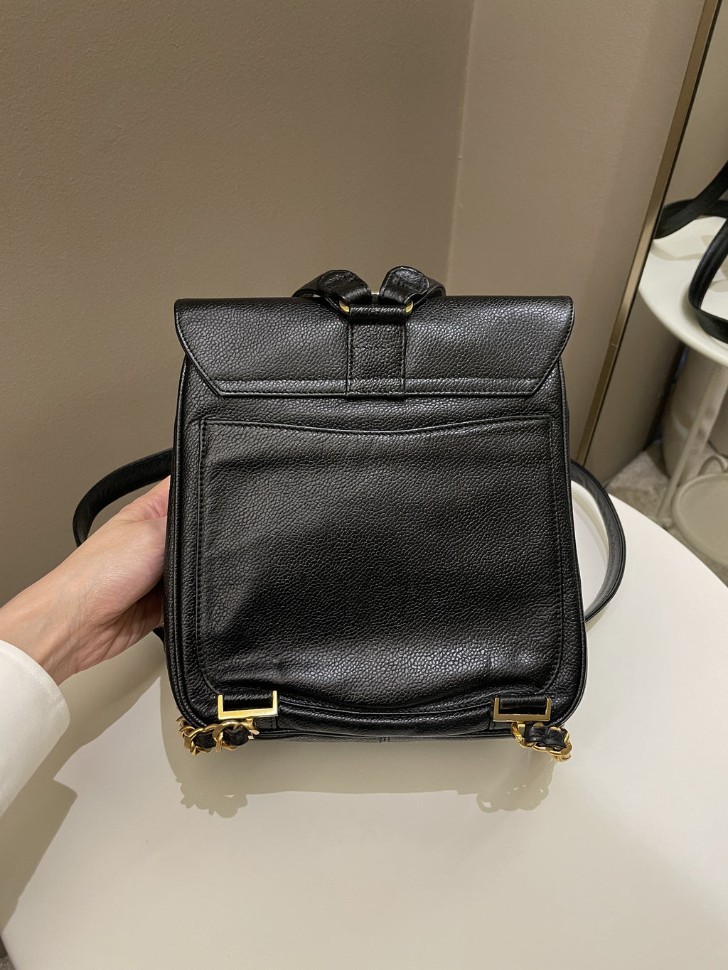 Chanel Vintage Cc Backpack  Black Caviar