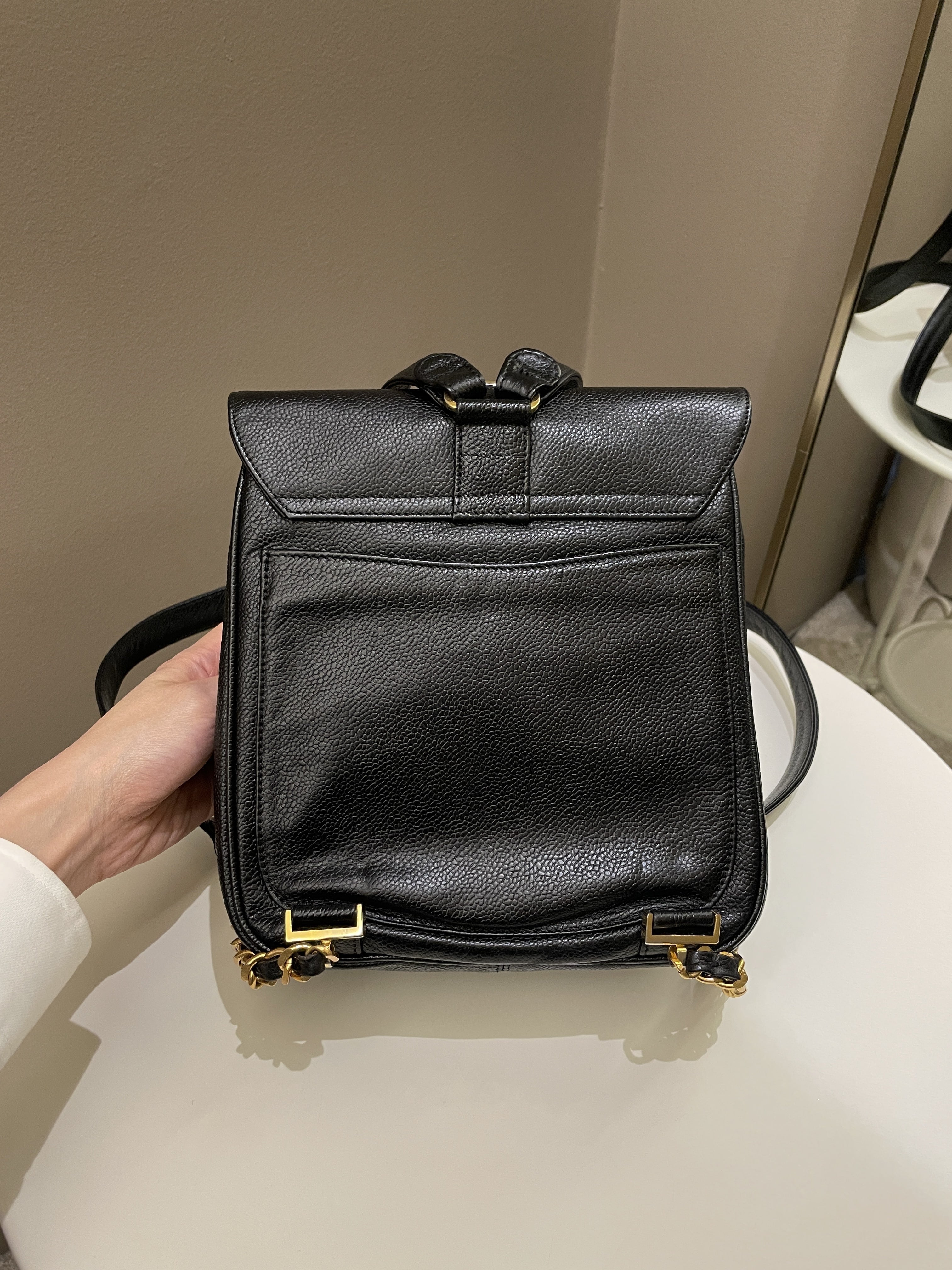 Chanel Vintage Cc Backpack  Black Caviar