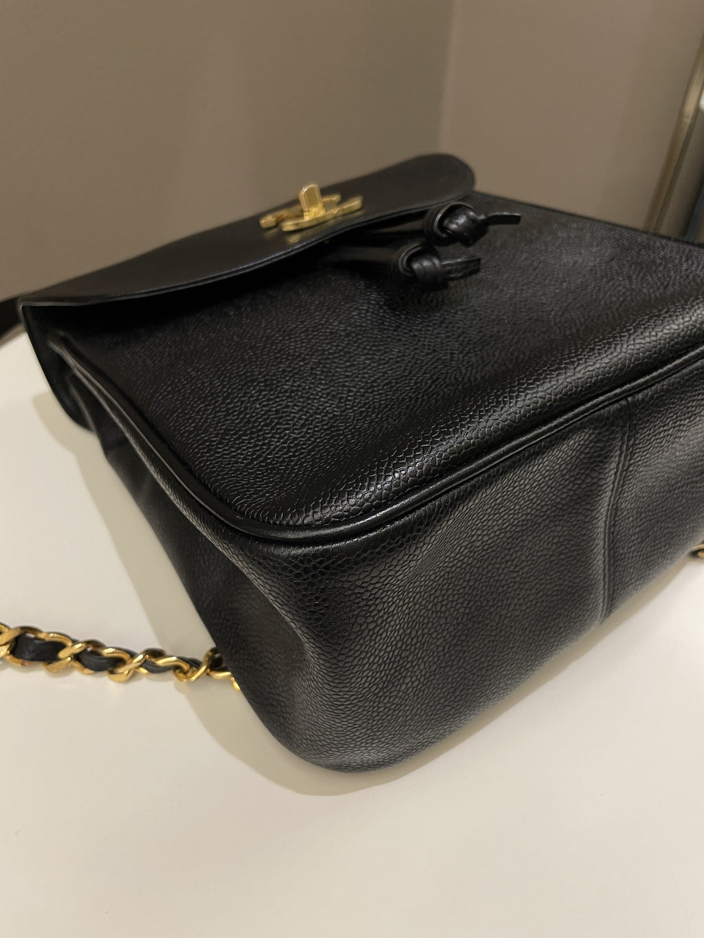 Chanel Vintage Cc Backpack  Black Caviar