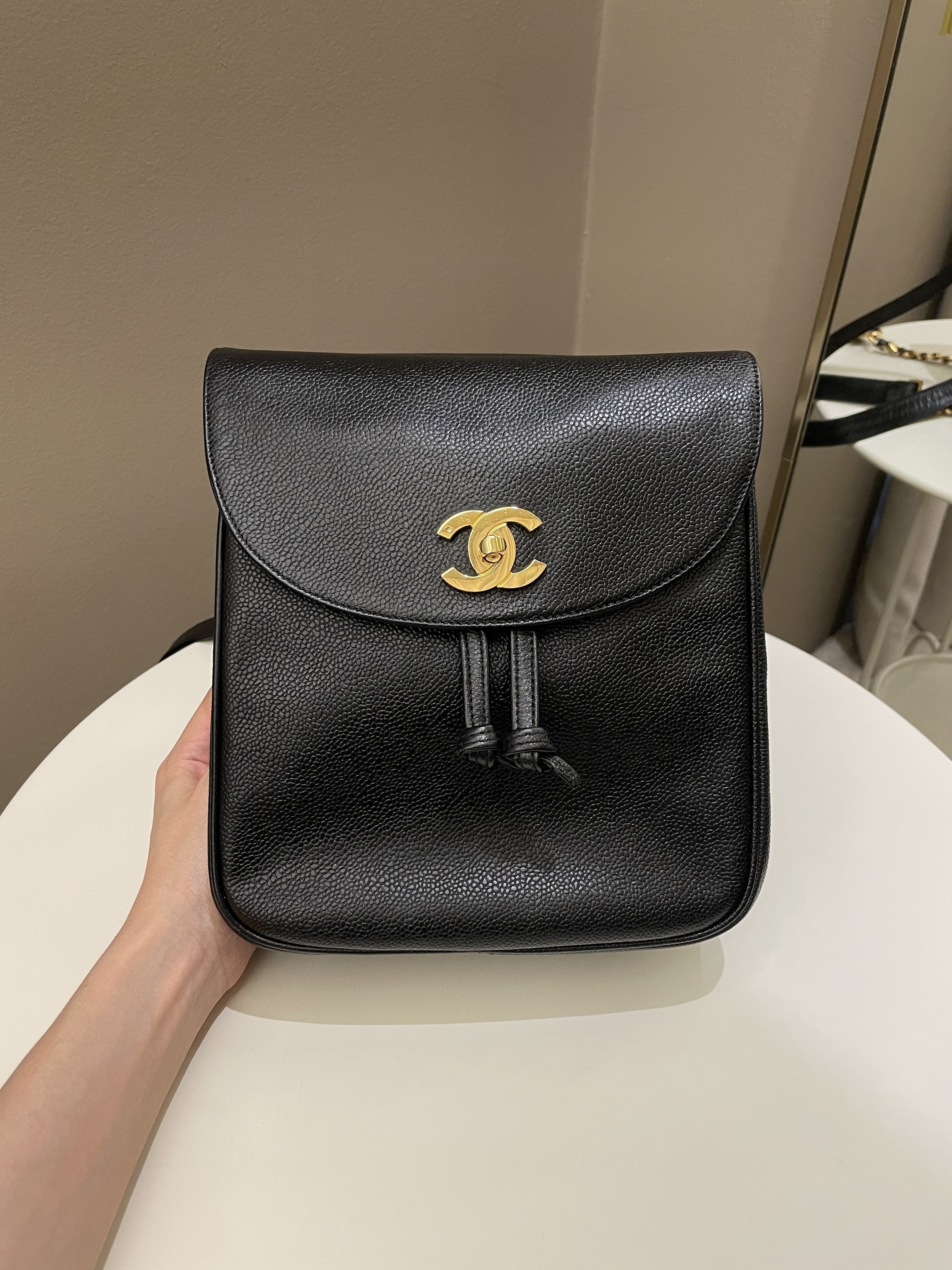 Chanel Vintage Cc Backpack  Black Caviar