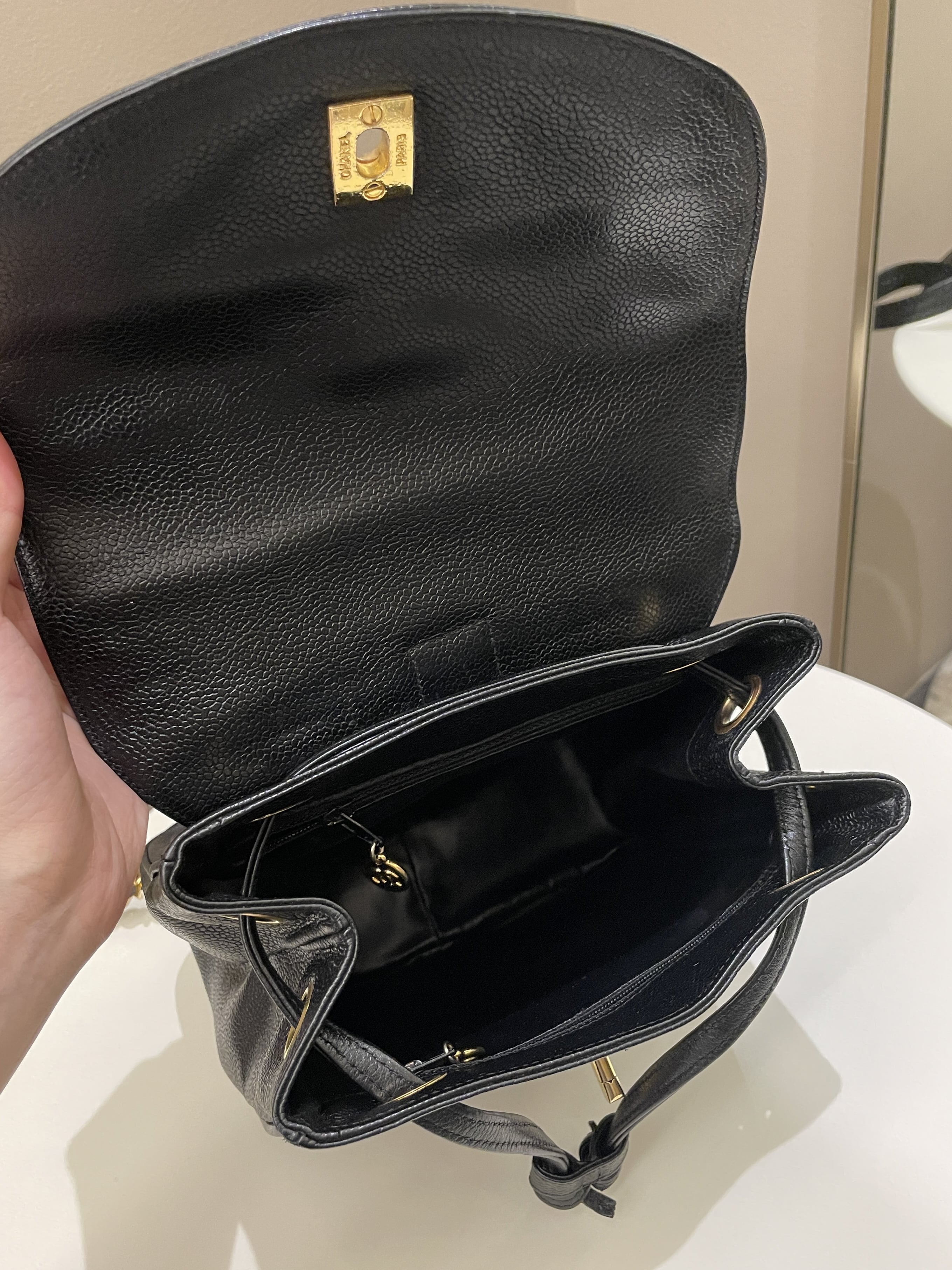 Chanel Vintage Cc Backpack  Black Caviar