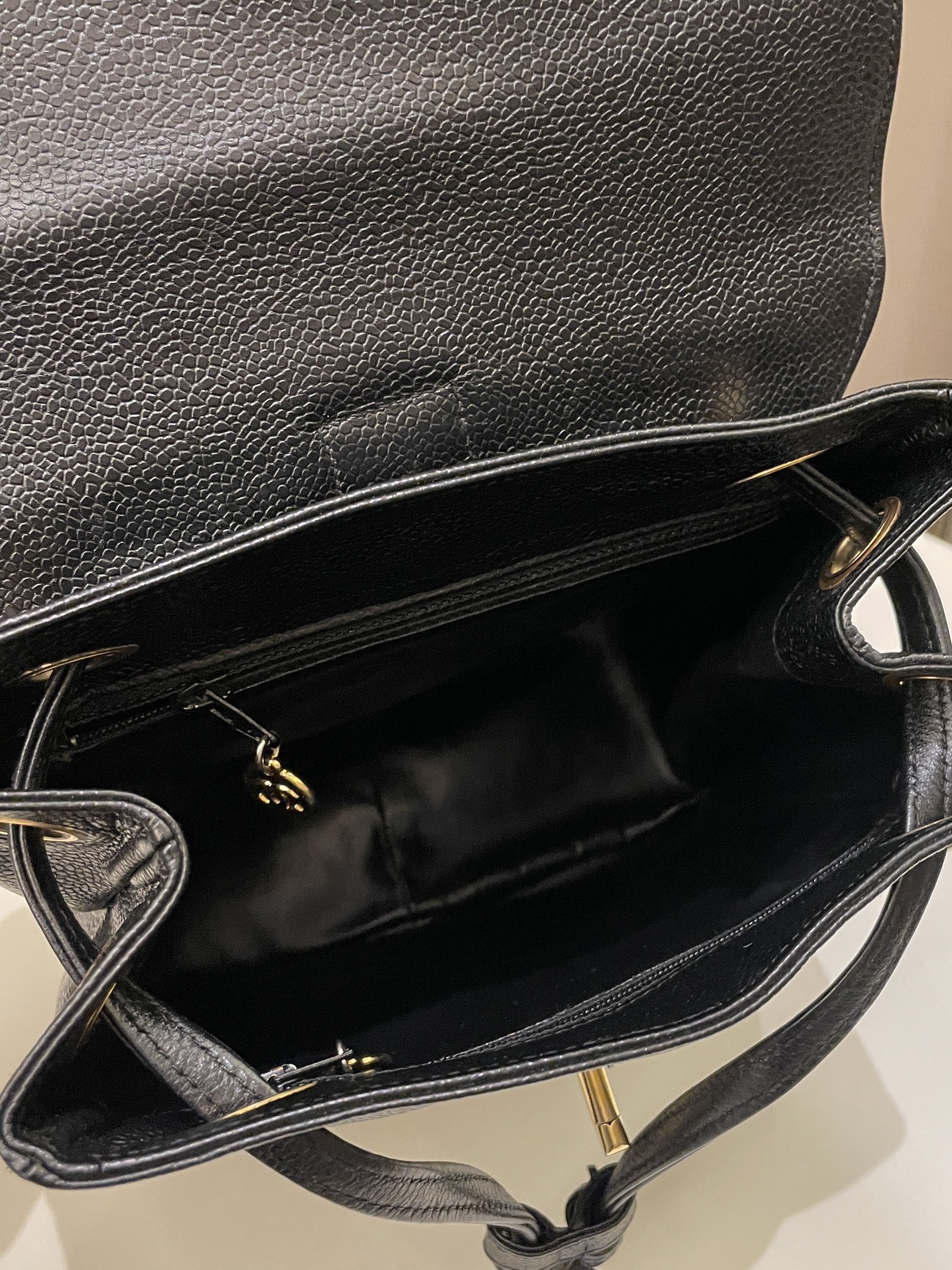 Chanel Vintage Cc Backpack  Black Caviar