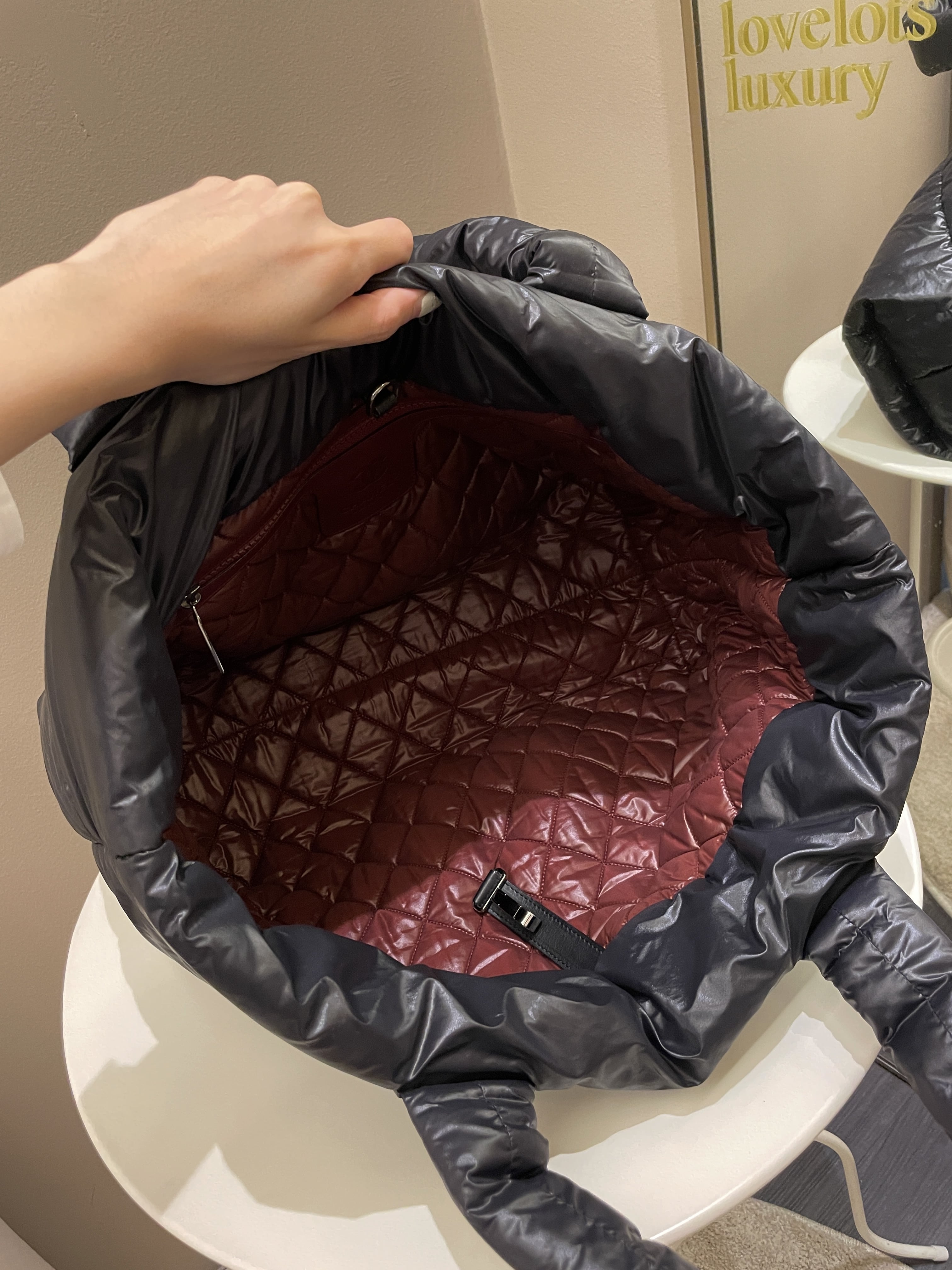 Chanel Coco Cocoon Reversible Tote Black Burgundy