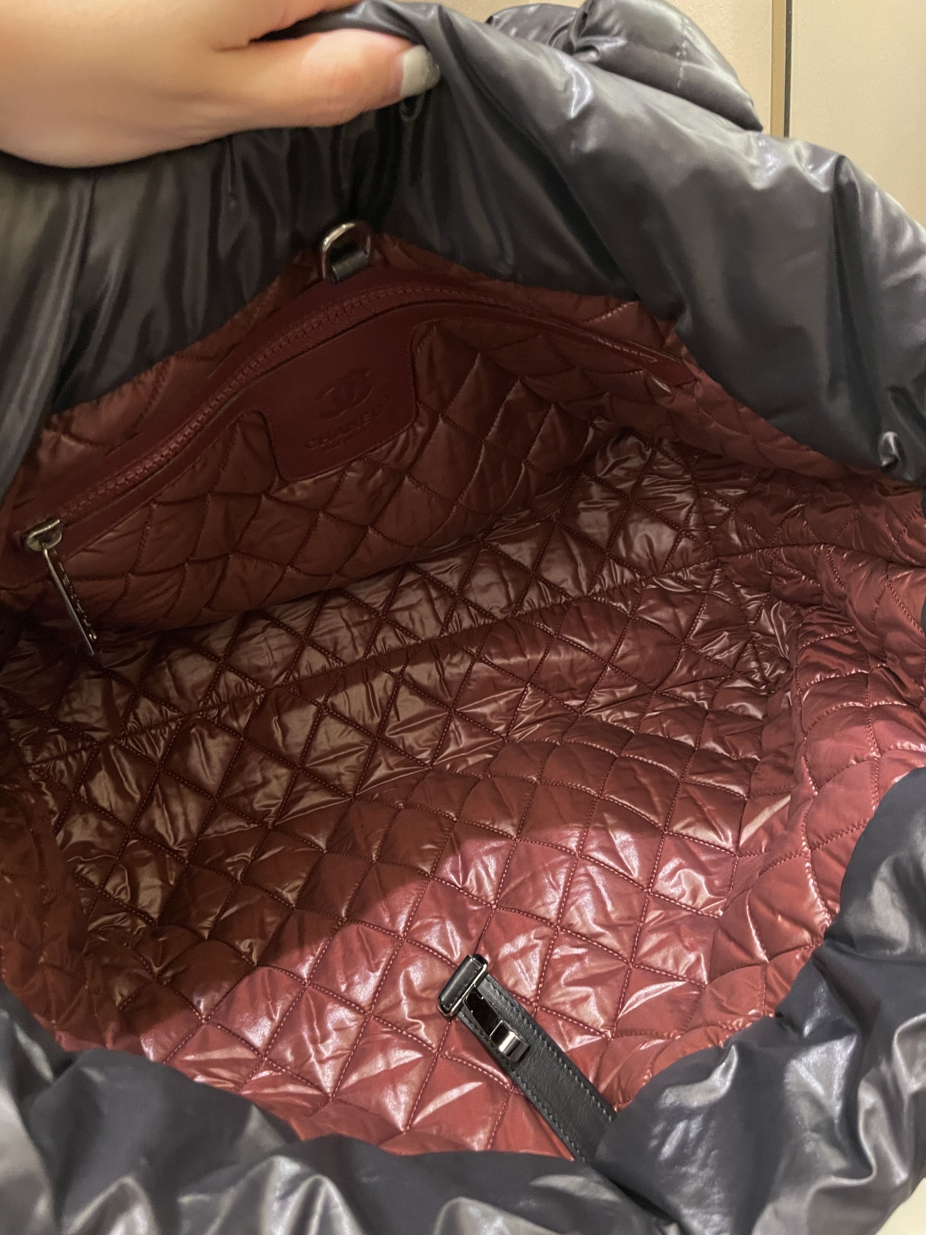 Chanel Coco Cocoon Reversible Tote Black Burgundy
