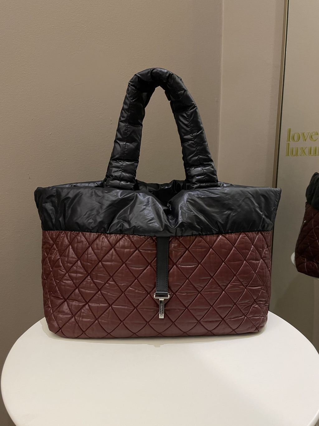 Chanel Coco Cocoon Reversible Tote Black Burgundy