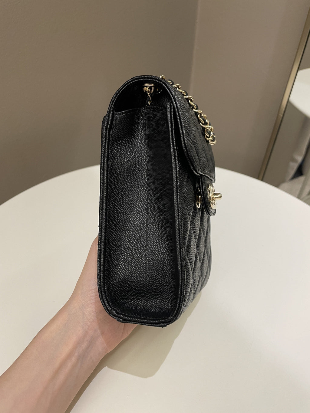 Chanel Quilted Cc Vertical Phone Clutch On Chain Black Caviar