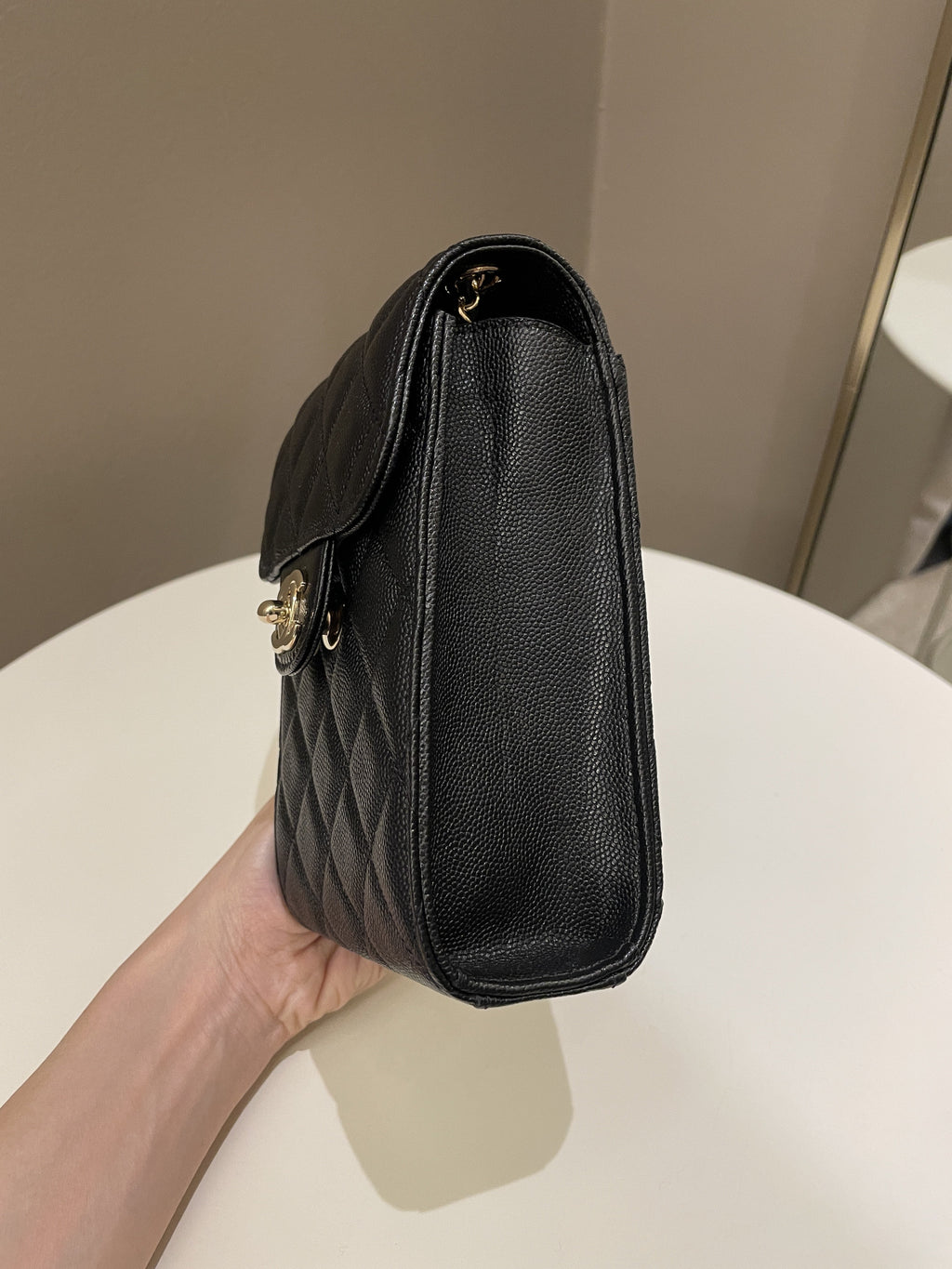 Chanel Quilted Cc Vertical Phone Clutch On Chain Black Caviar