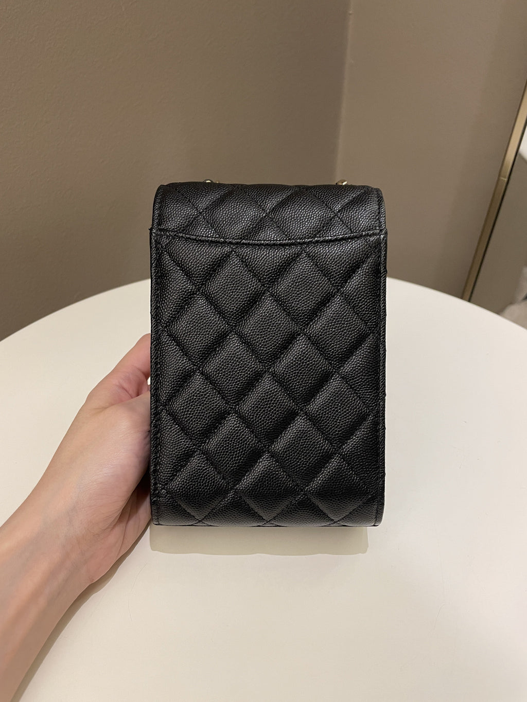 Chanel Quilted Cc Vertical Phone Clutch On Chain Black Caviar