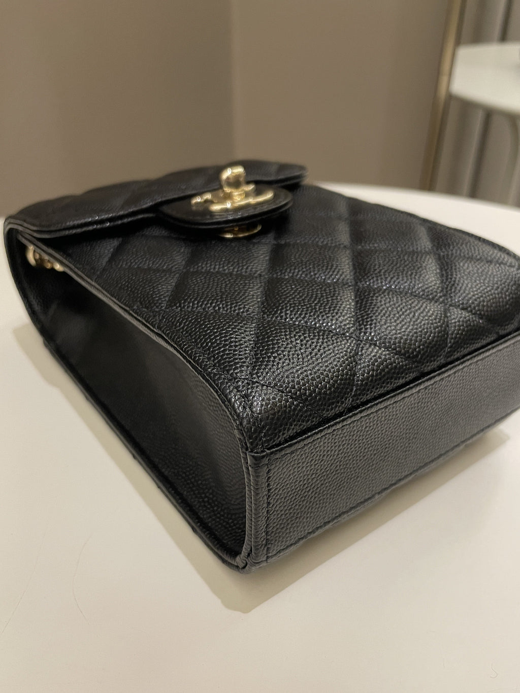 Chanel Quilted Cc Vertical Phone Clutch On Chain Black Caviar