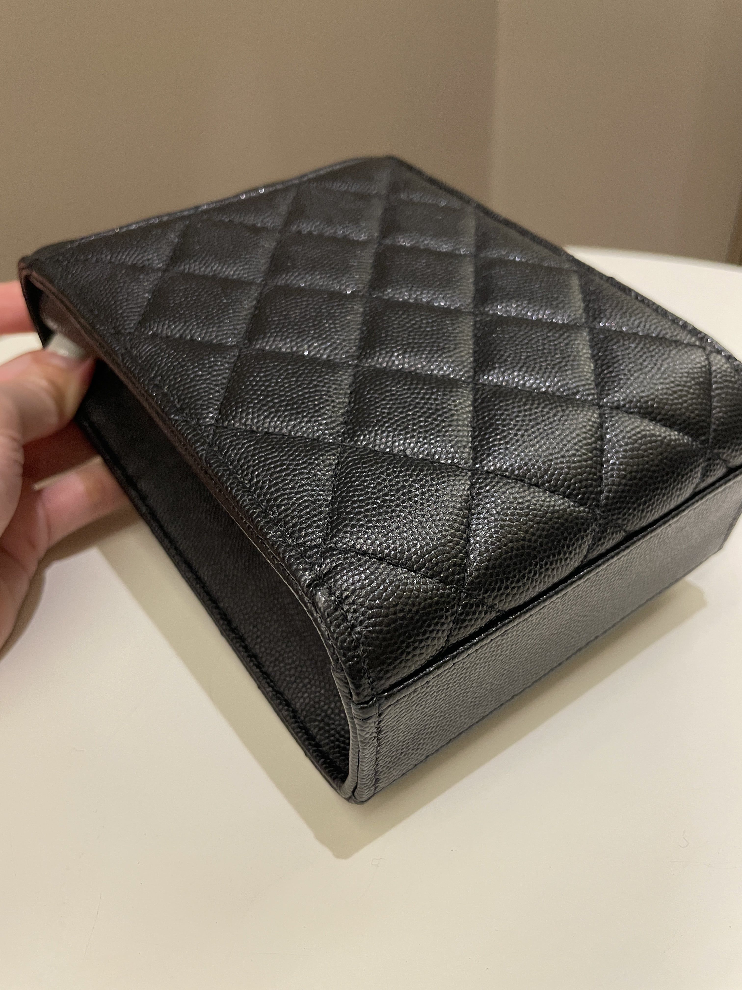 Chanel Quilted Cc Vertical Phone Clutch On Chain Black Caviar