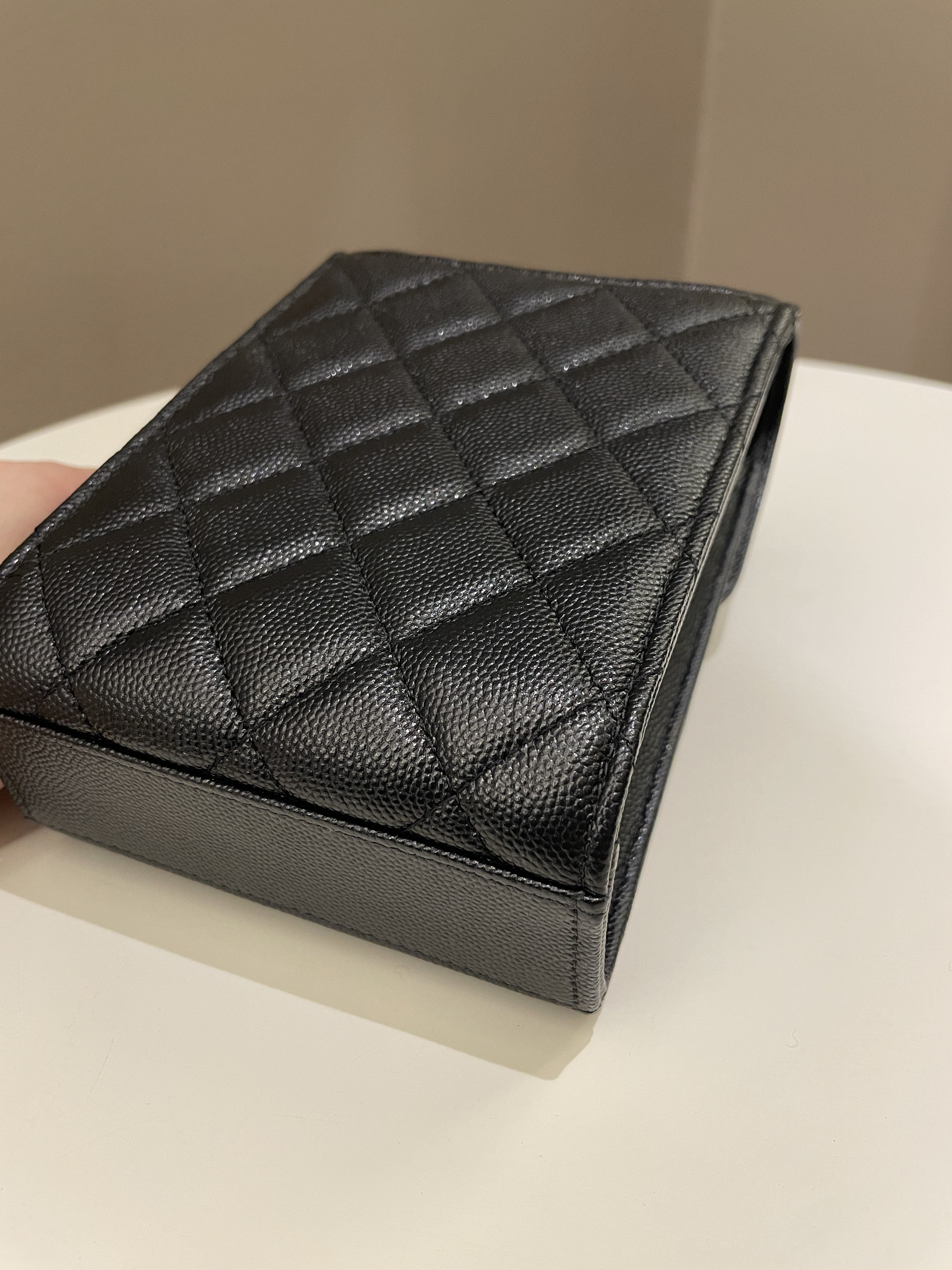 Chanel Quilted Cc Vertical Phone Clutch On Chain Black Caviar