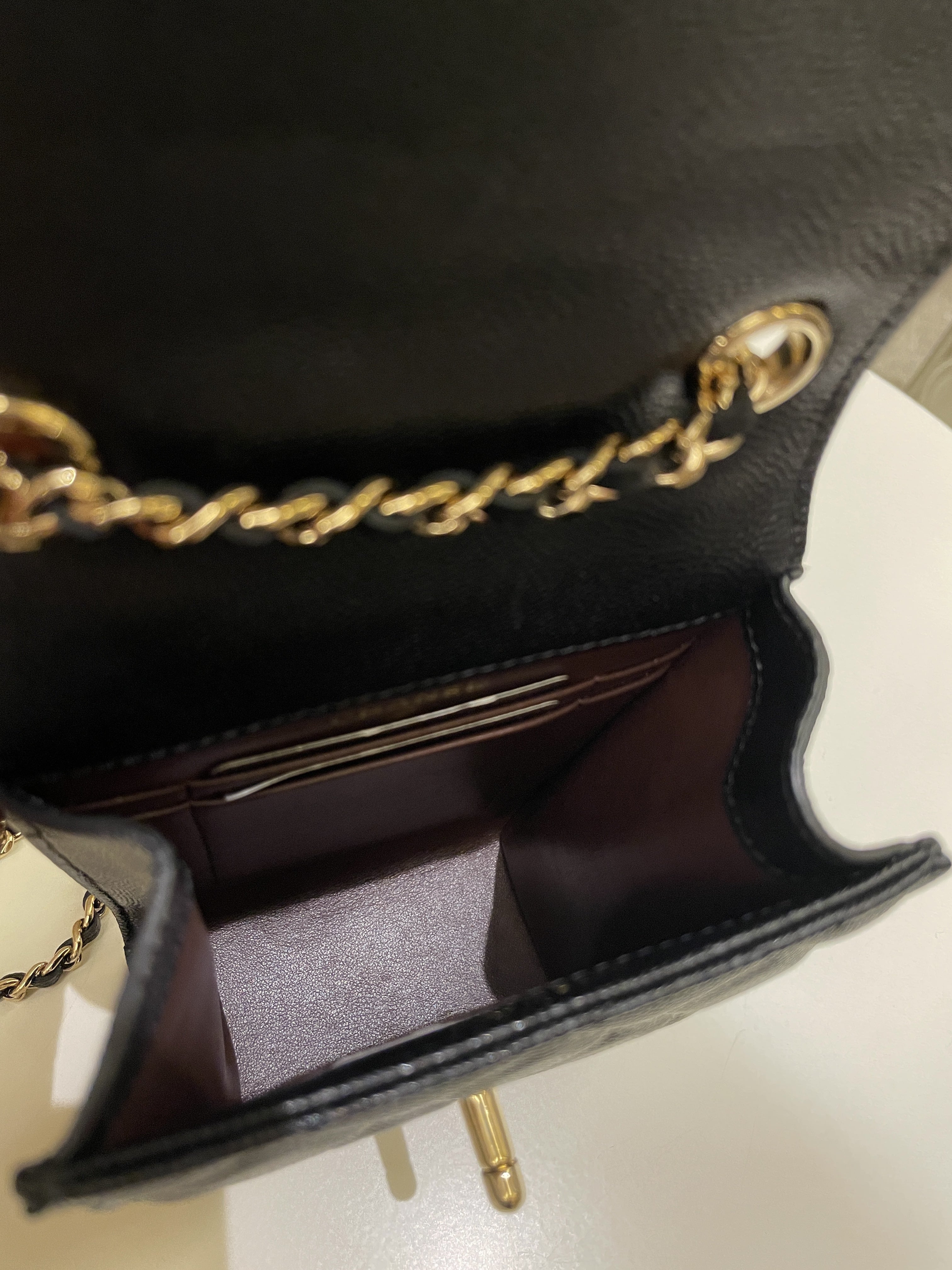 Chanel Quilted Cc Vertical Phone Clutch On Chain Black Caviar