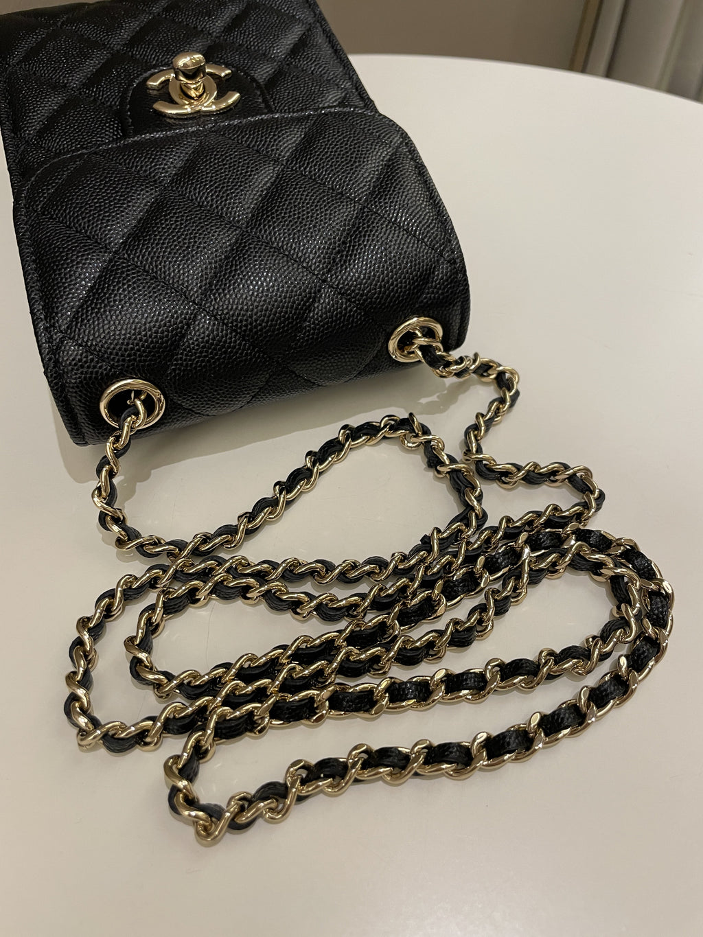 Chanel Quilted Cc Vertical Phone Clutch On Chain Black Caviar