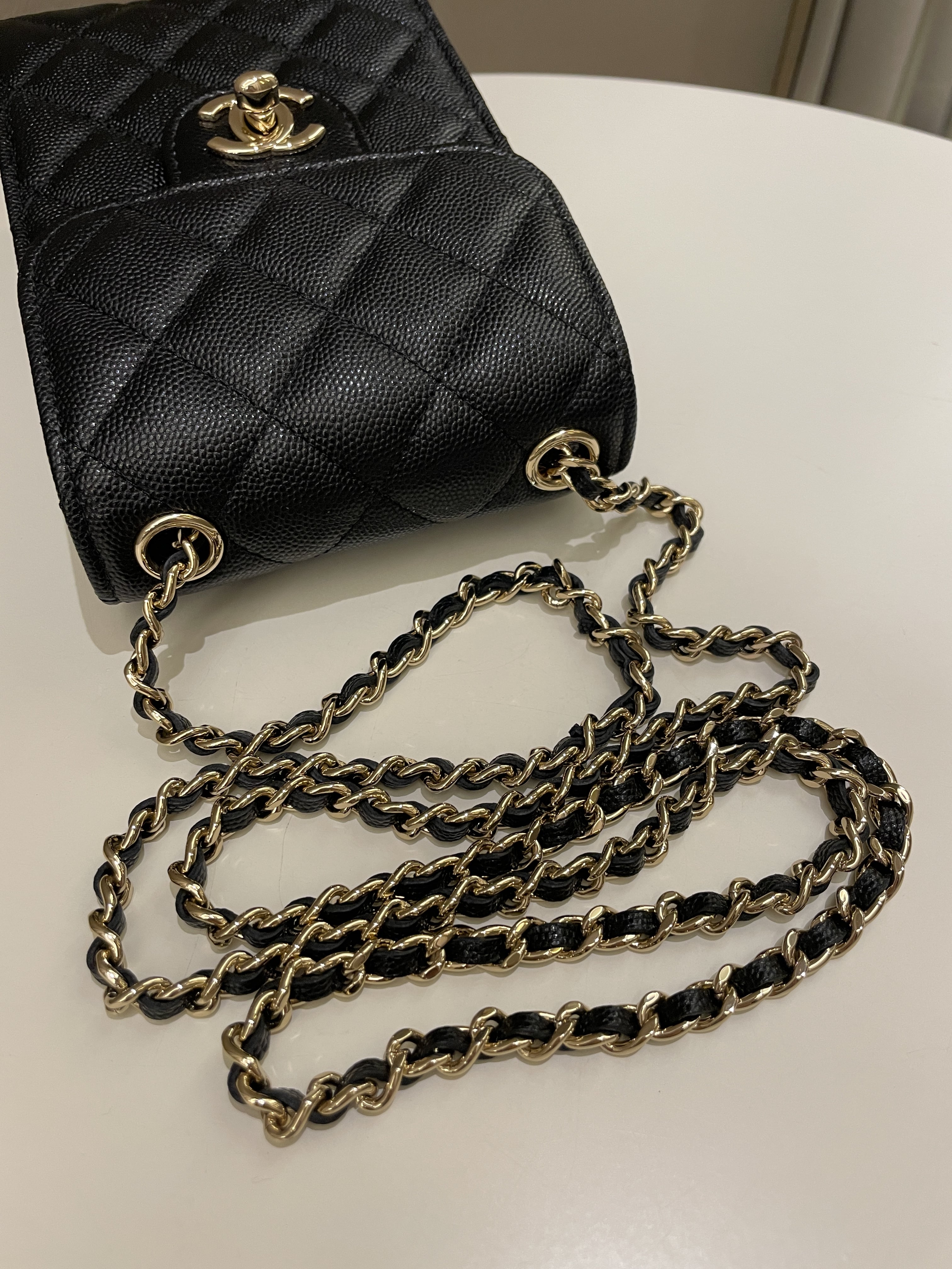Chanel Quilted Cc Vertical Phone Clutch On Chain Black Caviar