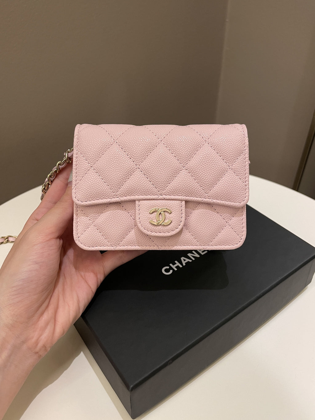 Chanel 22S Quilted Clutch On Chain Rose Claire Caviar