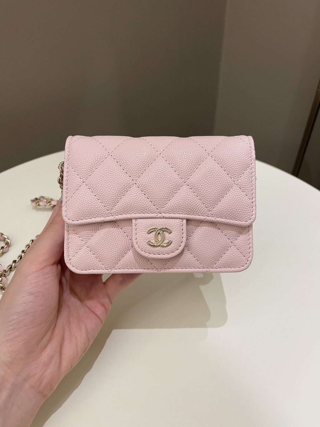 Chanel 22S Quilted Clutch On Chain Rose Claire Caviar
