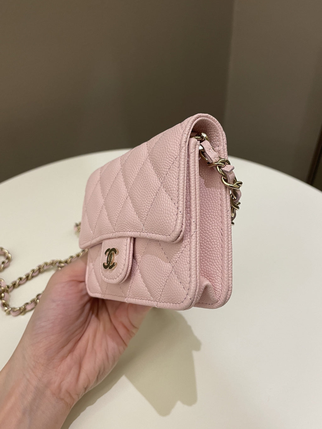 Chanel 22S Quilted Clutch On Chain Rose Claire Caviar