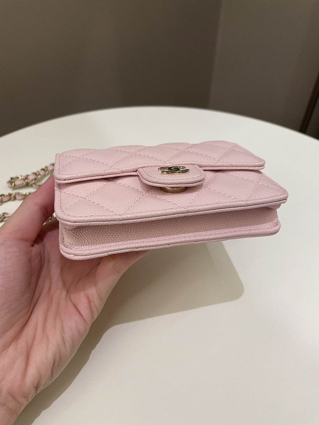 Chanel 22S Quilted Clutch On Chain Rose Claire Caviar