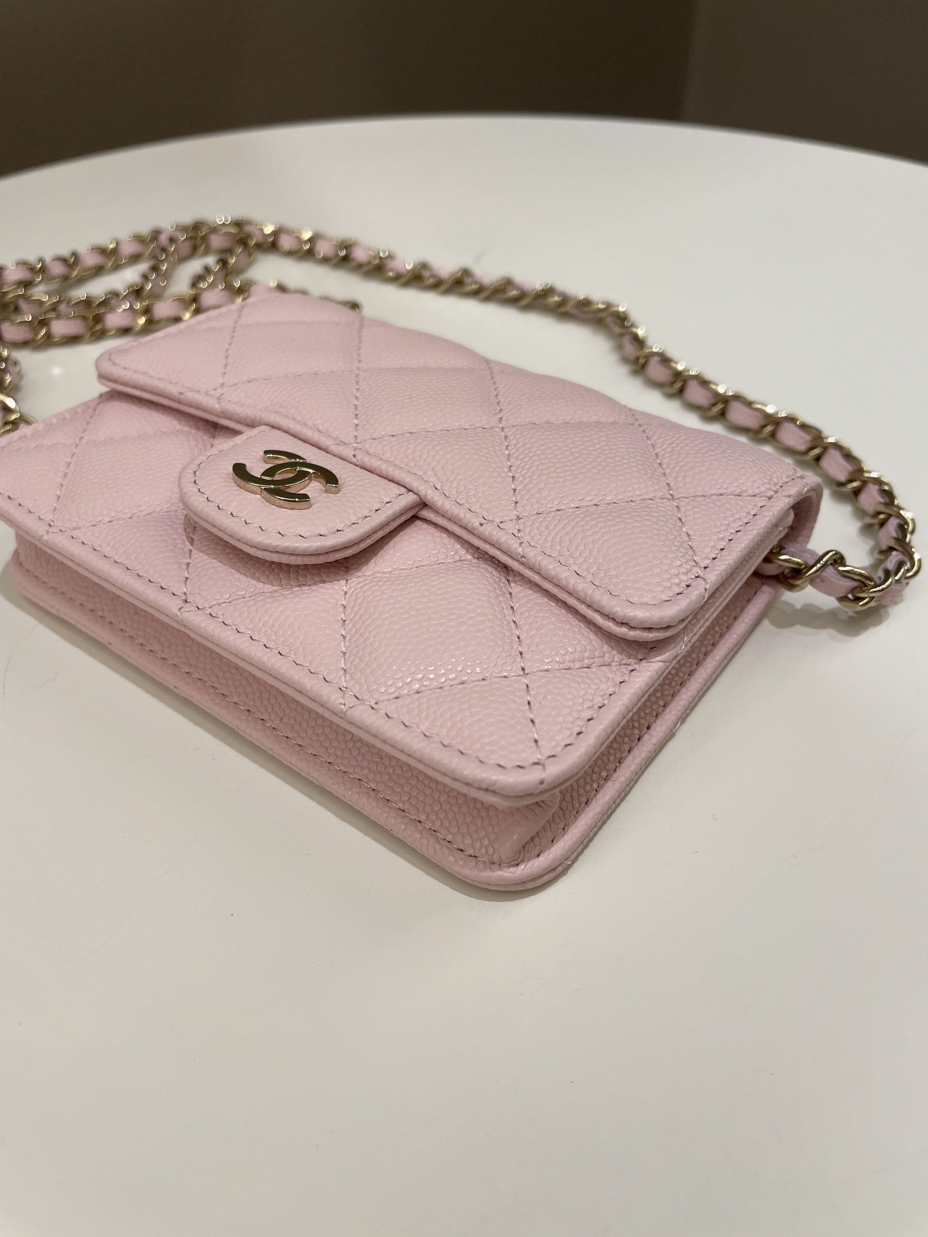 Chanel 22S Quilted Clutch On Chain Rose Claire Caviar