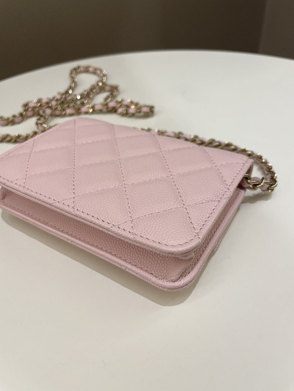 Chanel 22S Quilted Clutch On Chain Rose Claire Caviar