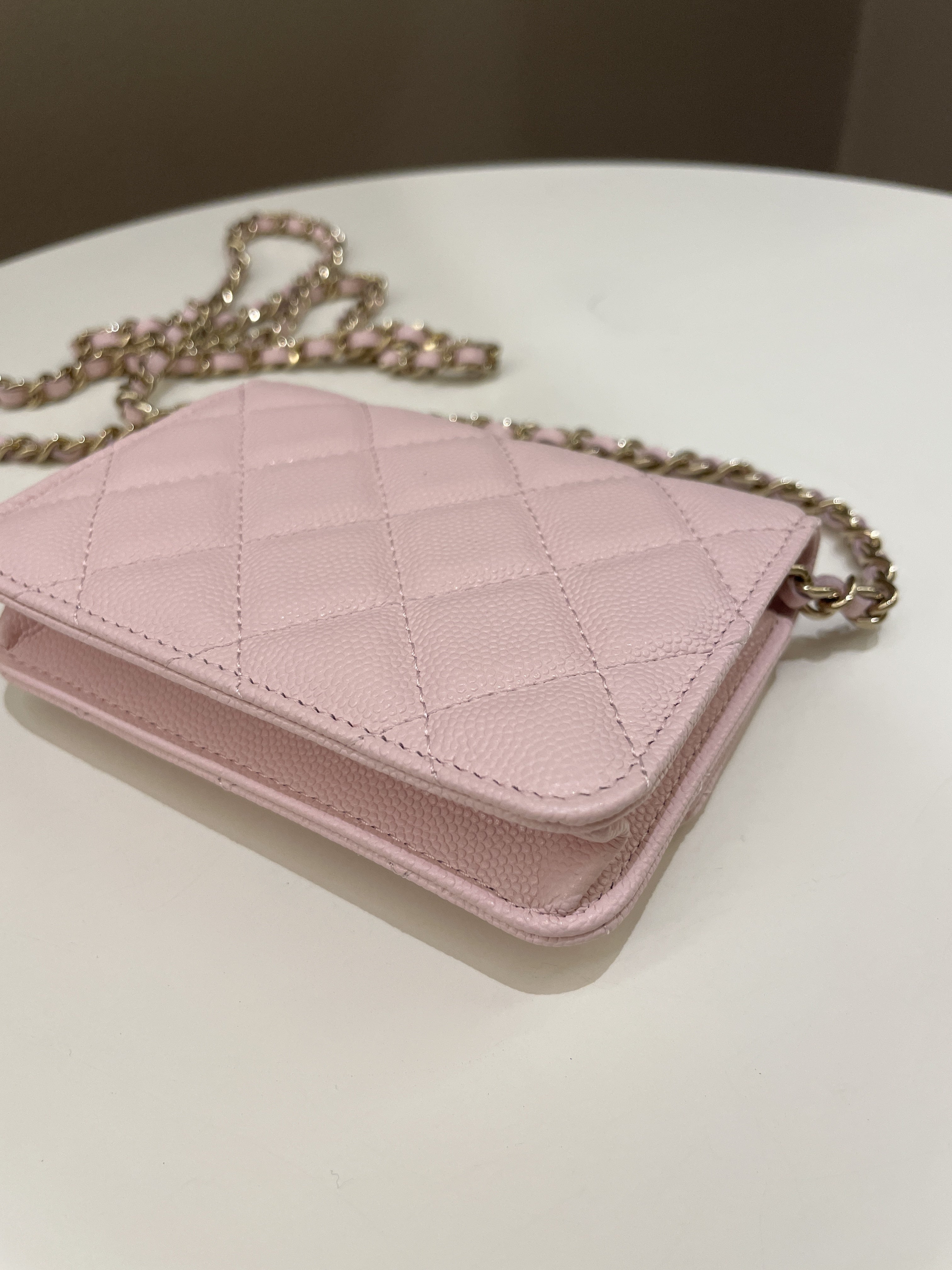 Chanel 22S Quilted Clutch On Chain Rose Claire Caviar