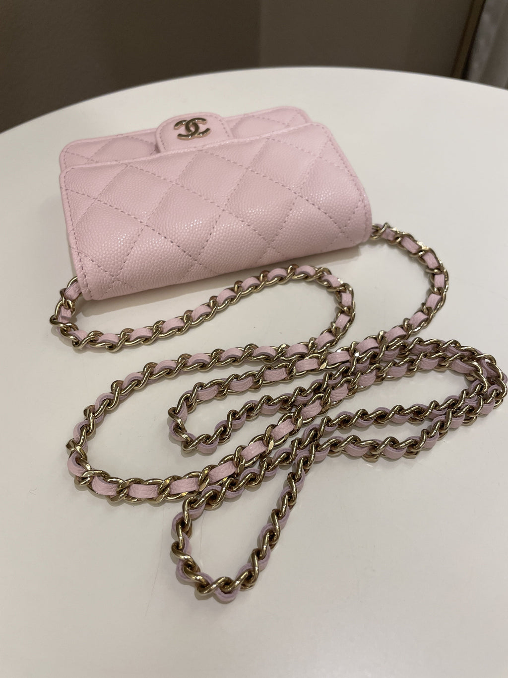 Chanel 22S Quilted Clutch On Chain Rose Claire Caviar