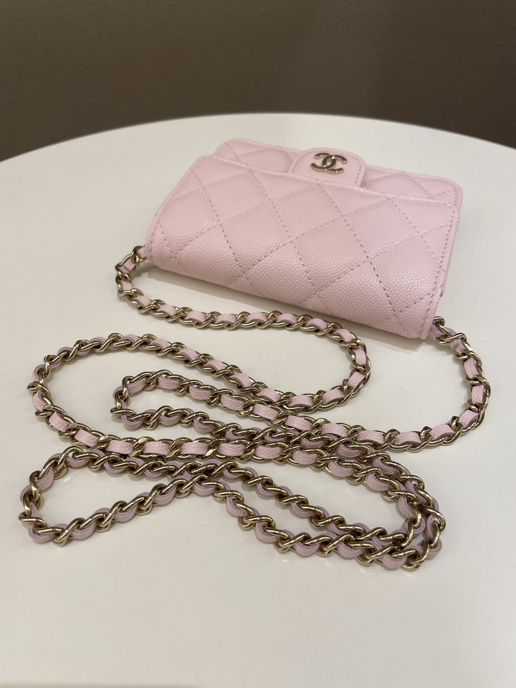 Chanel 22S Quilted Clutch On Chain Rose Claire Caviar