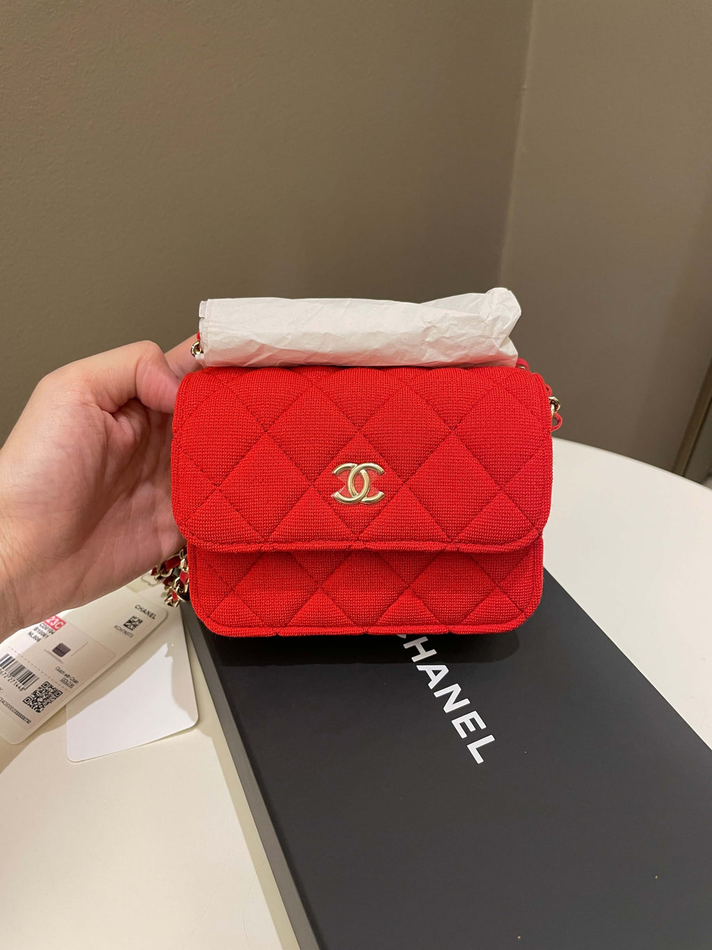 Chanel 23C Quilted VIP Clutch On Chain Red Pink Jersey