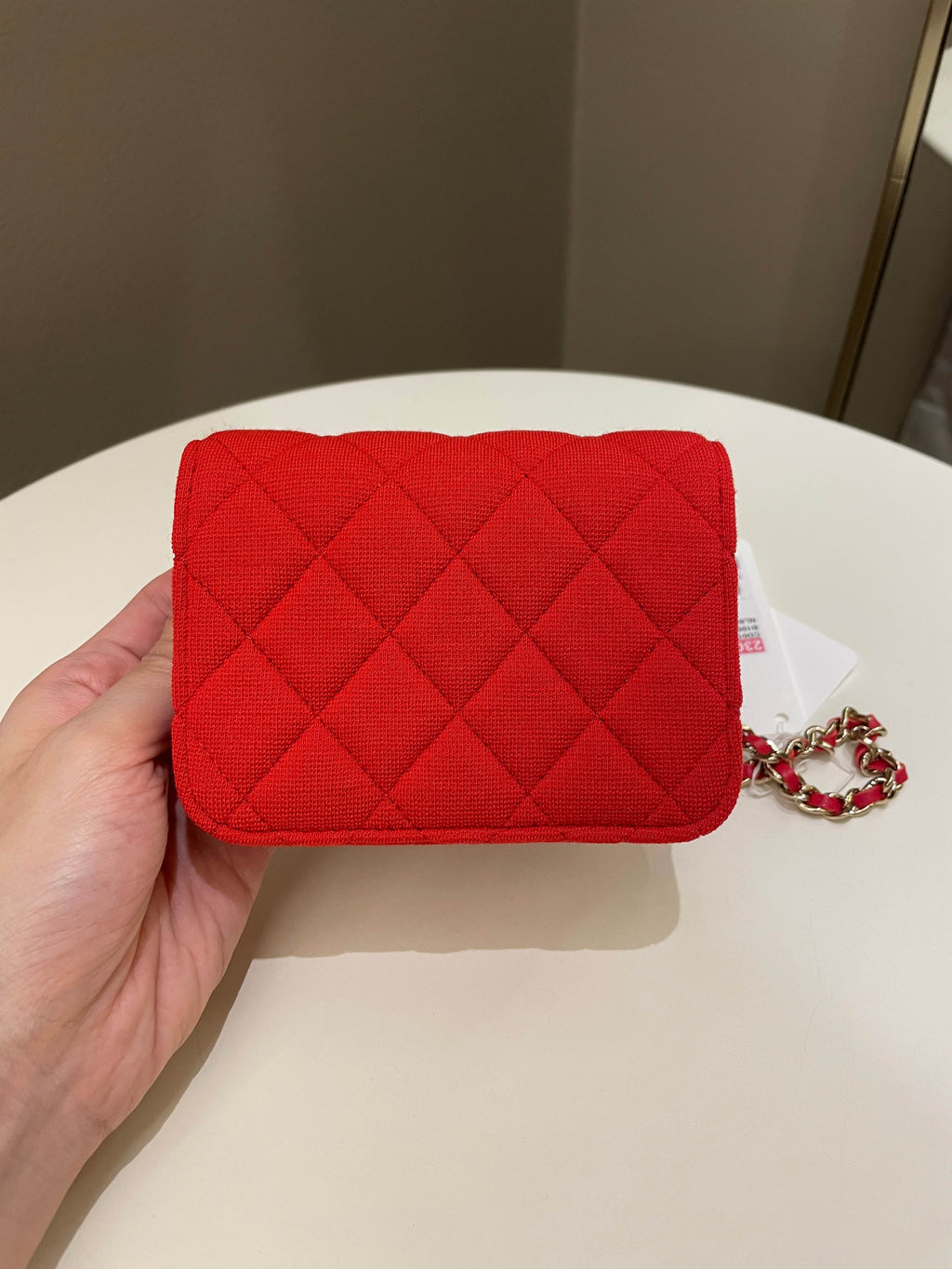 Chanel 23C Quilted VIP Clutch On Chain Red Pink Jersey
