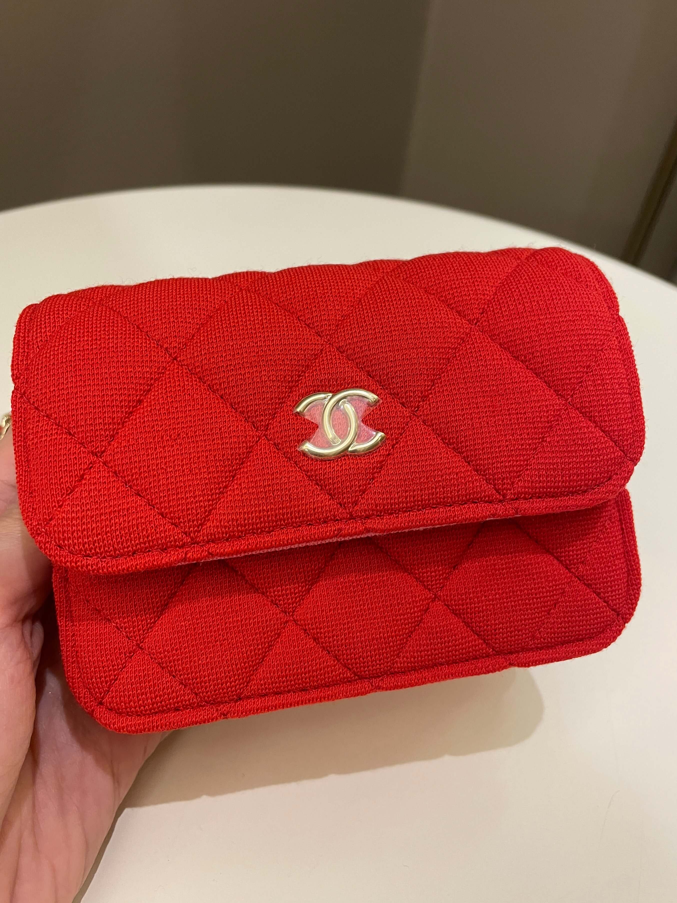 Chanel 23C Quilted VIP Clutch On Chain Red Pink Jersey