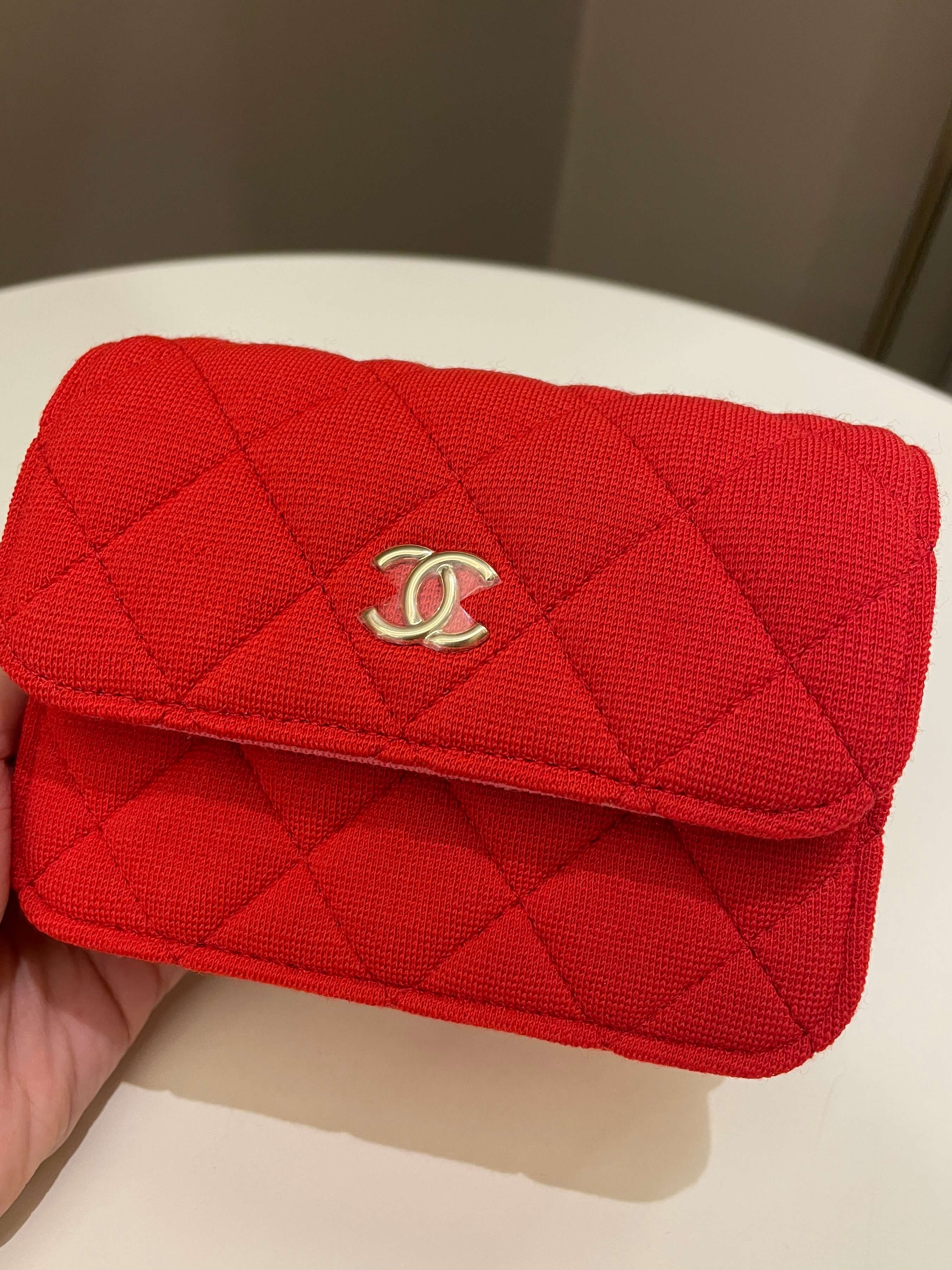 Chanel 23C Quilted VIP Clutch On Chain Red Pink Jersey