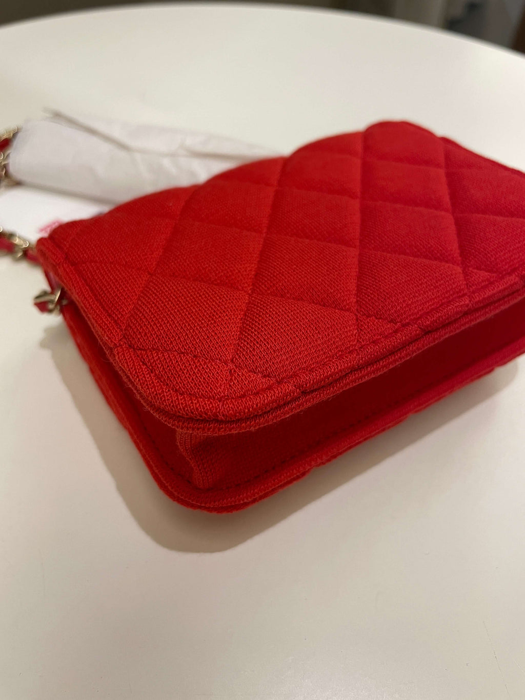 Chanel 23C Quilted VIP Clutch On Chain Red Pink Jersey