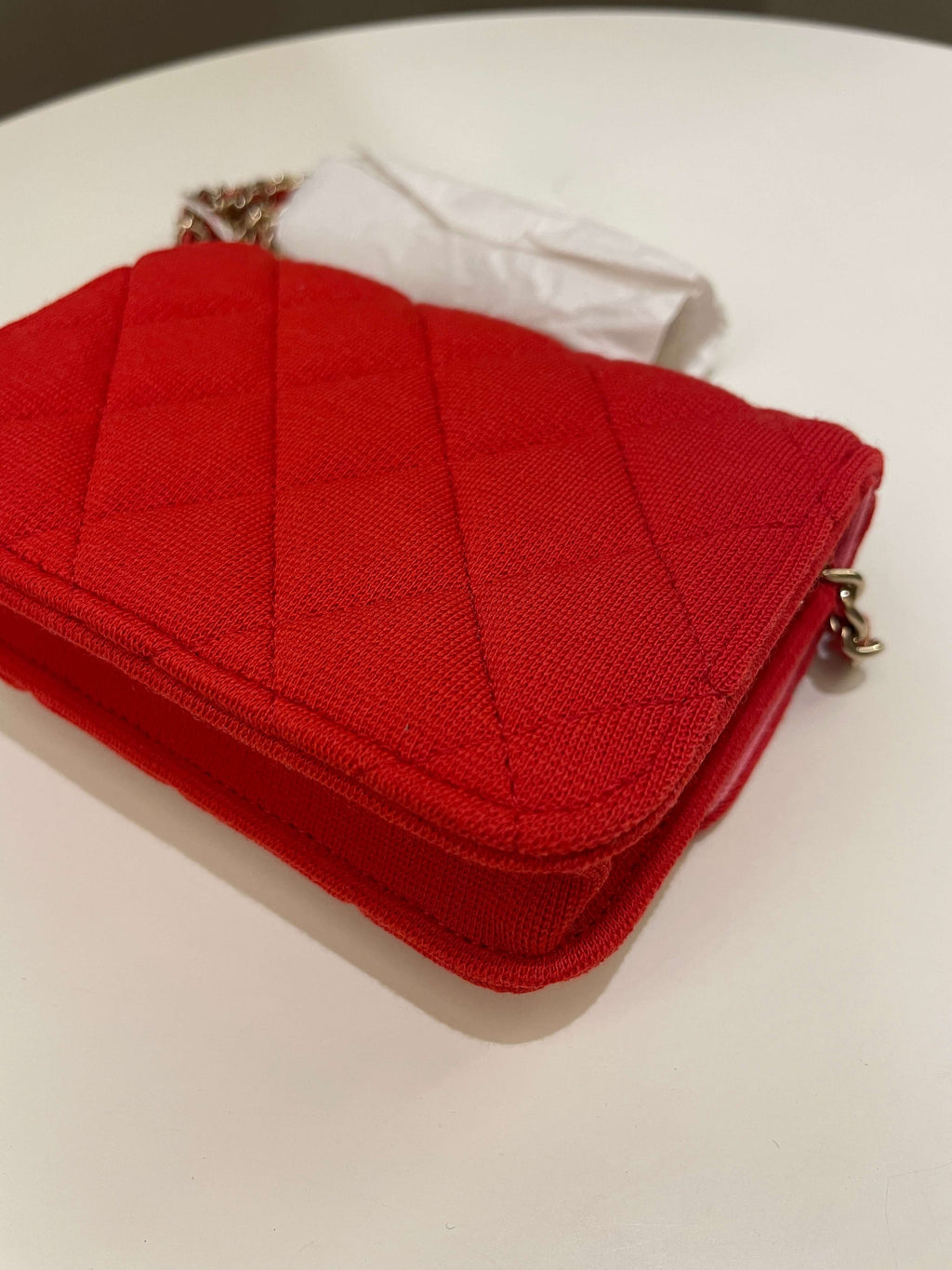 Chanel 23C Quilted VIP Clutch On Chain Red Pink Jersey