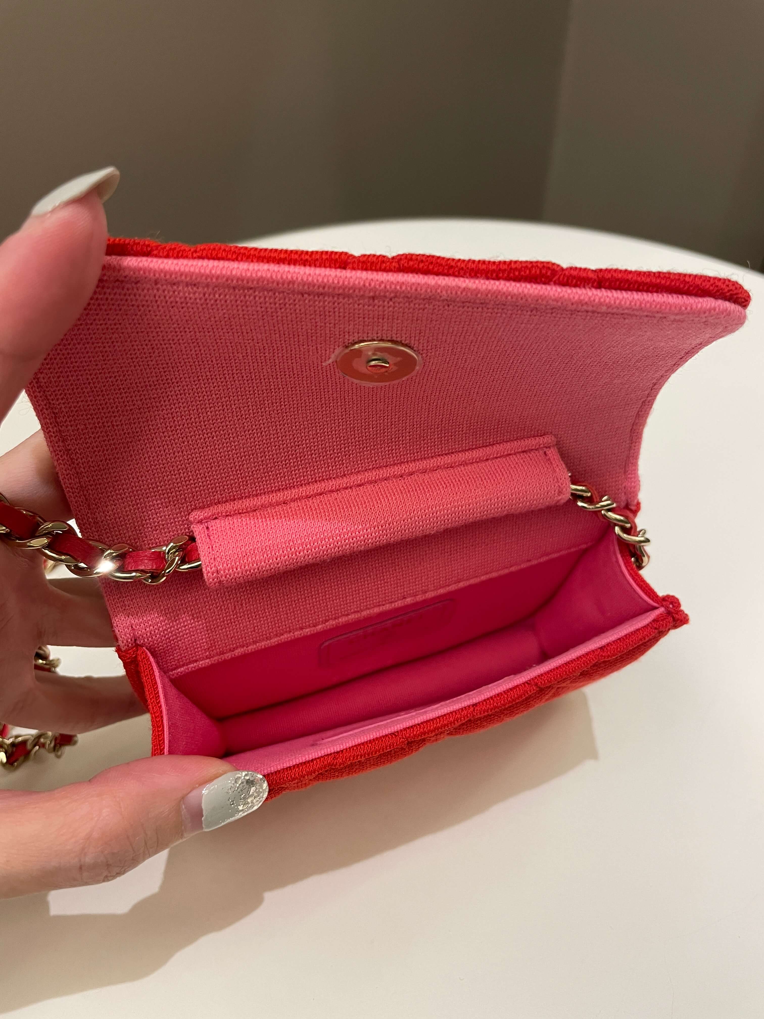 Chanel 23C Quilted VIP Clutch On Chain Red Pink Jersey