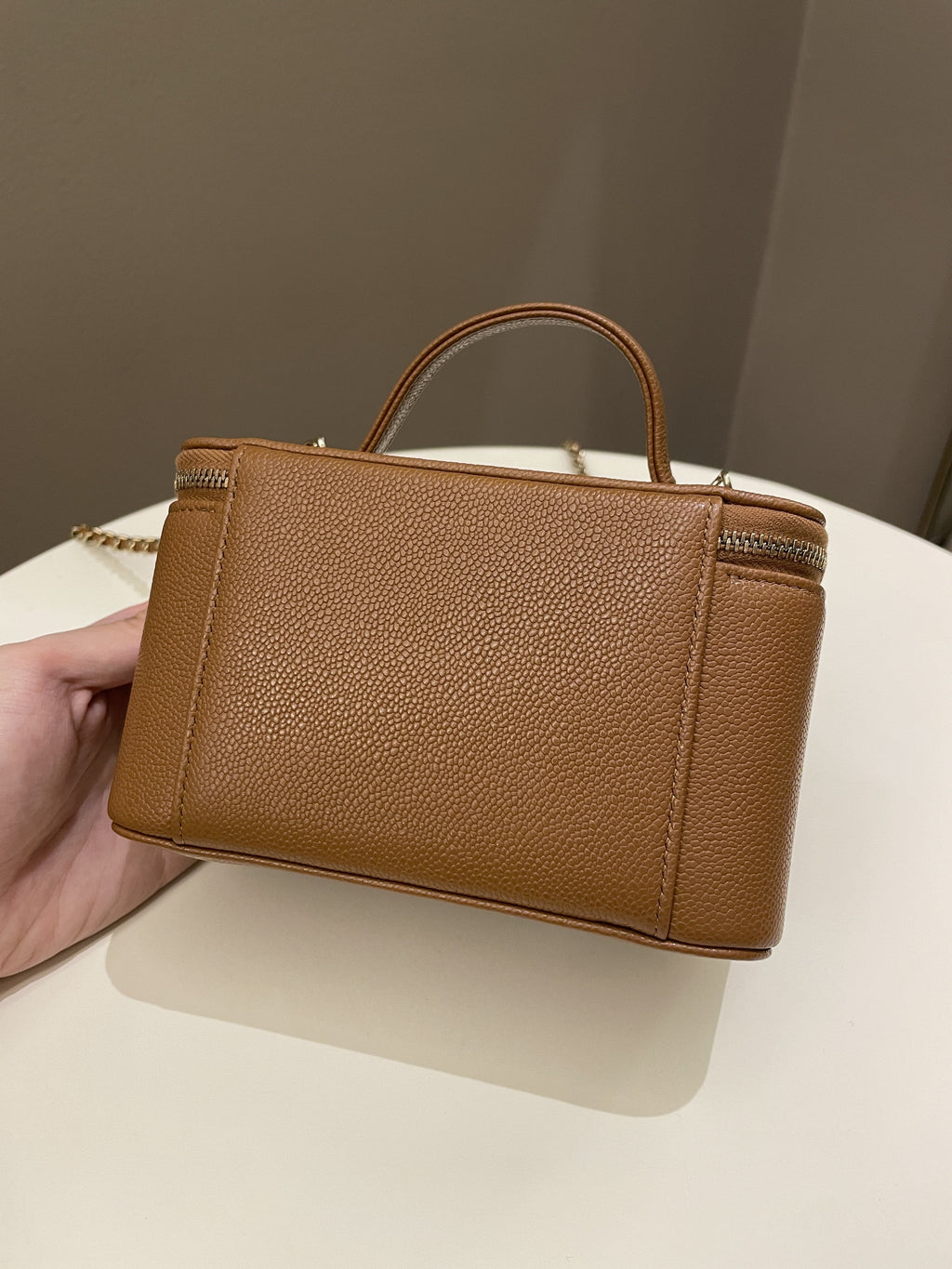 Chanel 23P Business Affinity Top Handle Vanity Rectangular Tan Caviar