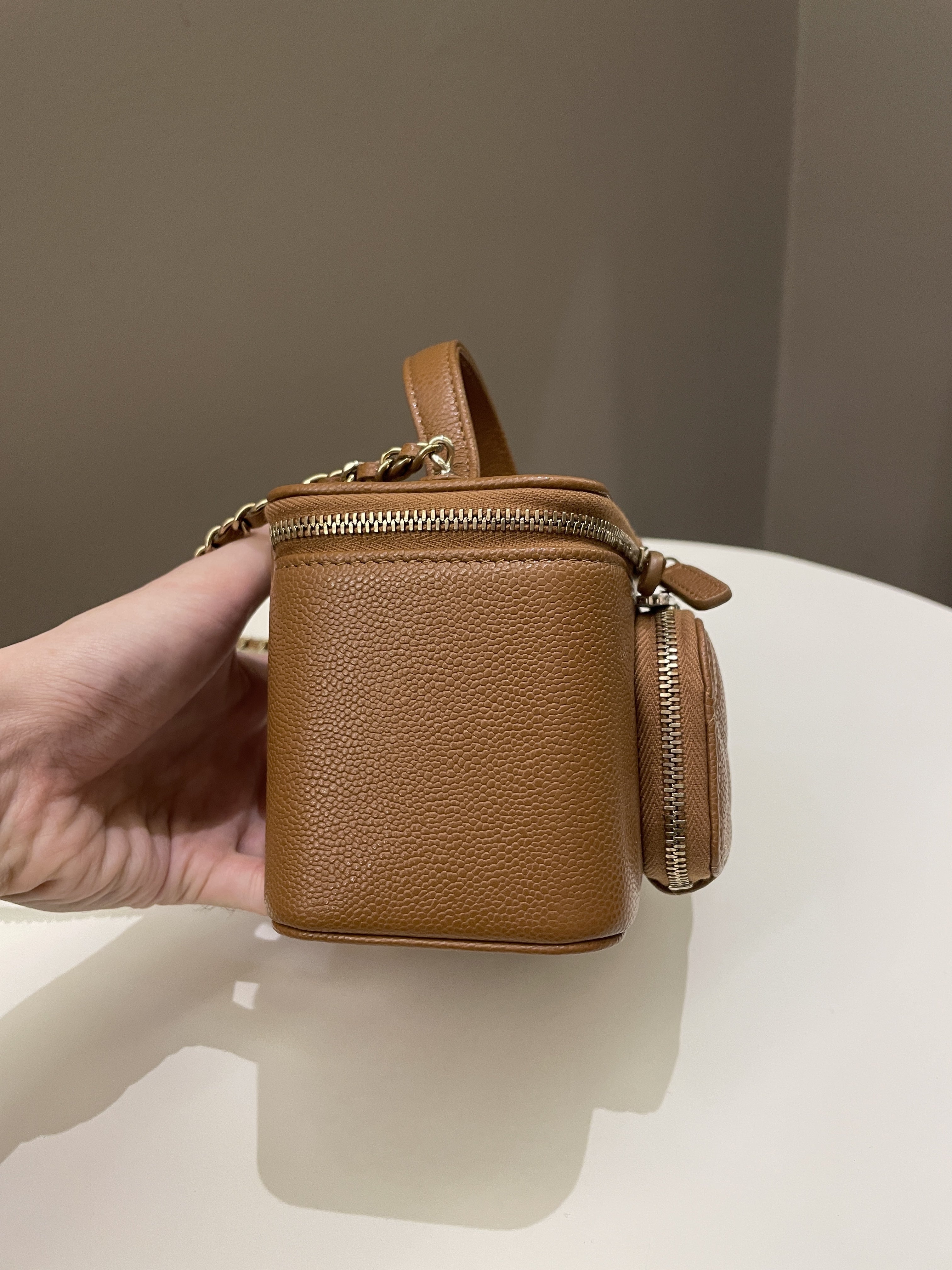 Chanel 23P Business Affinity Top Handle Vanity Rectangular Tan Caviar