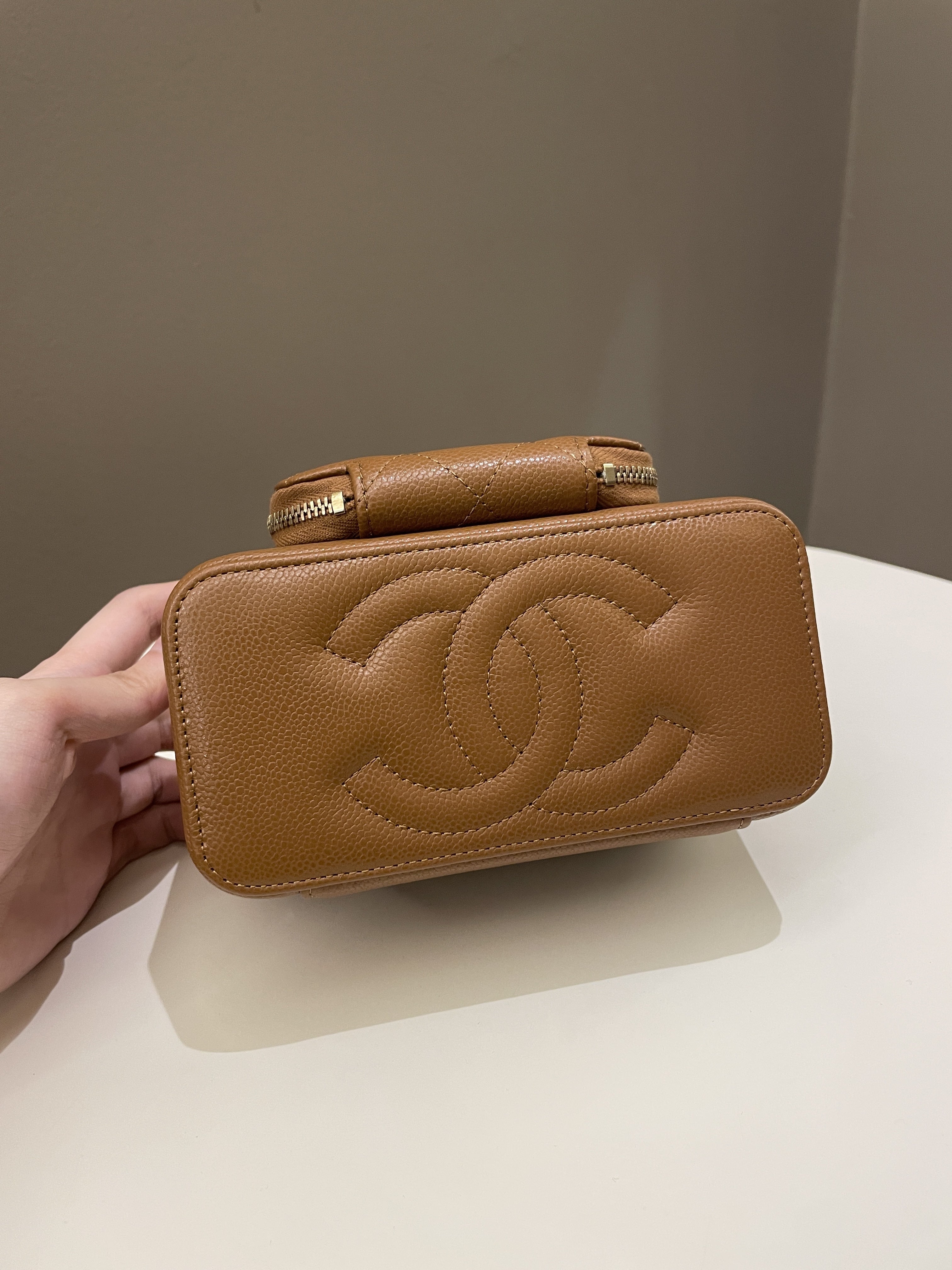 Chanel 23P Business Affinity Top Handle Vanity Rectangular Tan Caviar