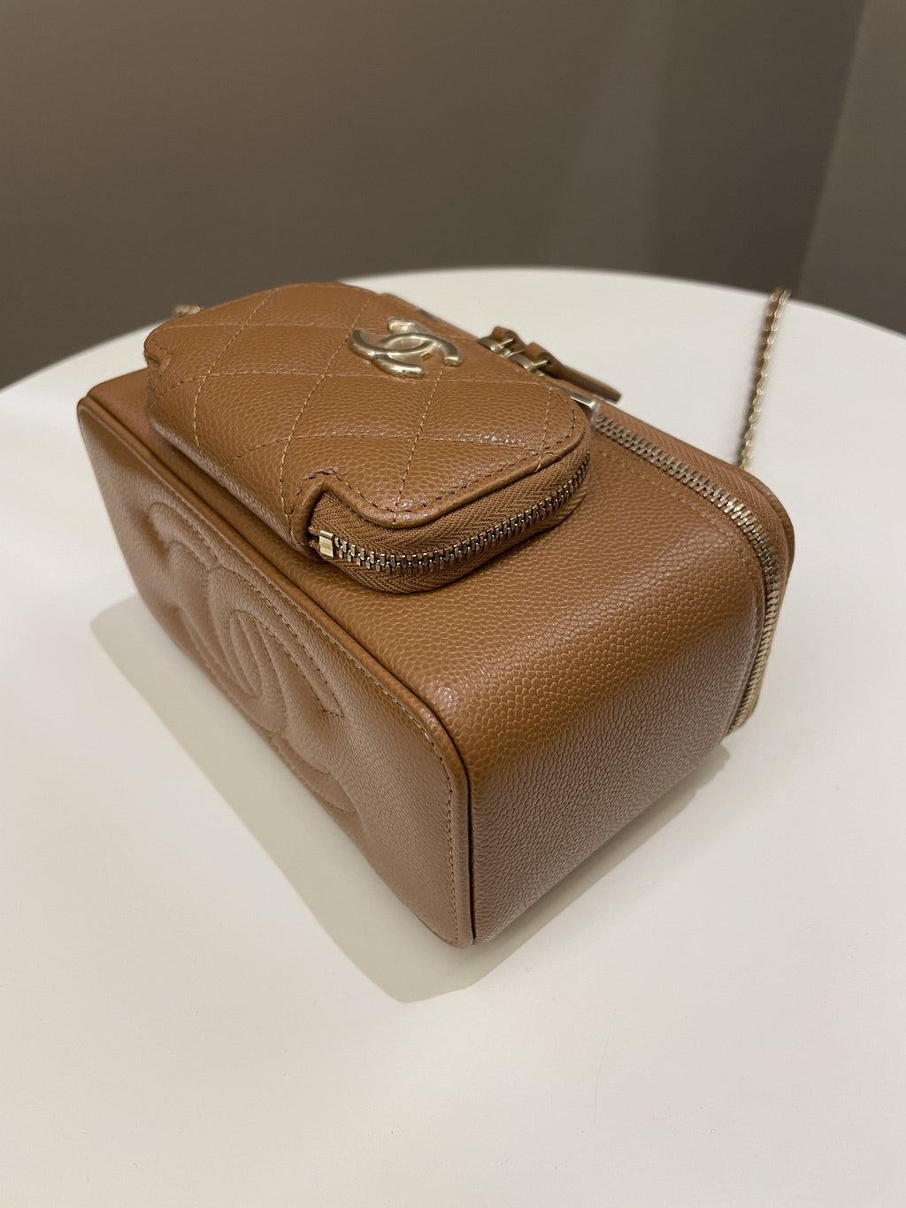 Chanel 23P Business Affinity Top Handle Vanity Rectangular Tan Caviar