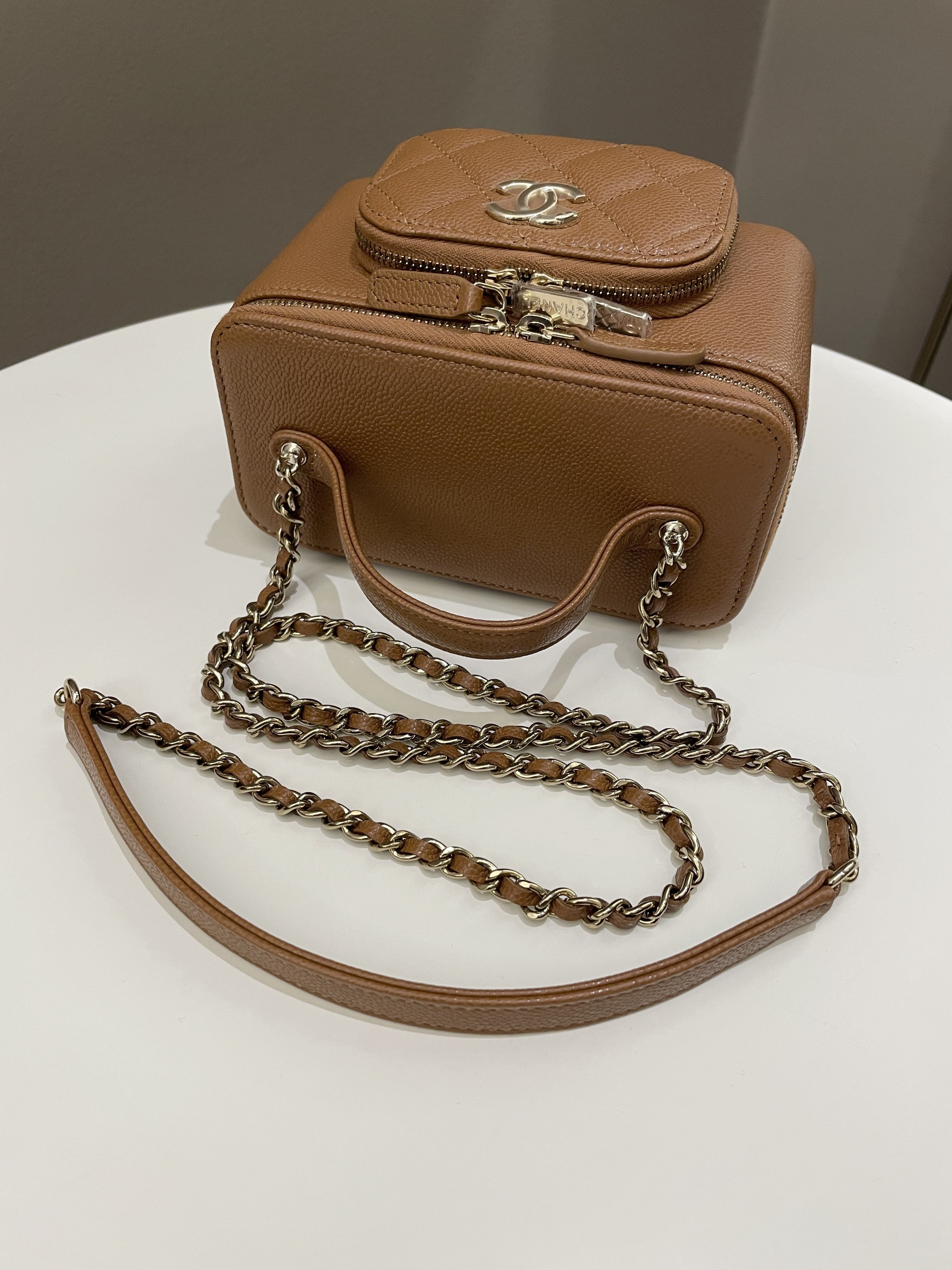 Chanel 23P Business Affinity Top Handle Vanity Rectangular Tan Caviar