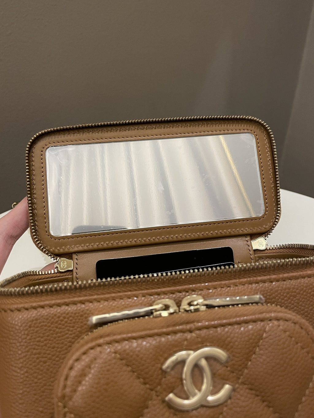 Chanel 23P Business Affinity Top Handle Vanity Rectangular Tan Caviar