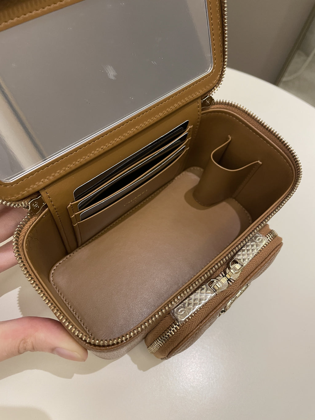Chanel 23P Business Affinity Top Handle Vanity Rectangular Tan Caviar