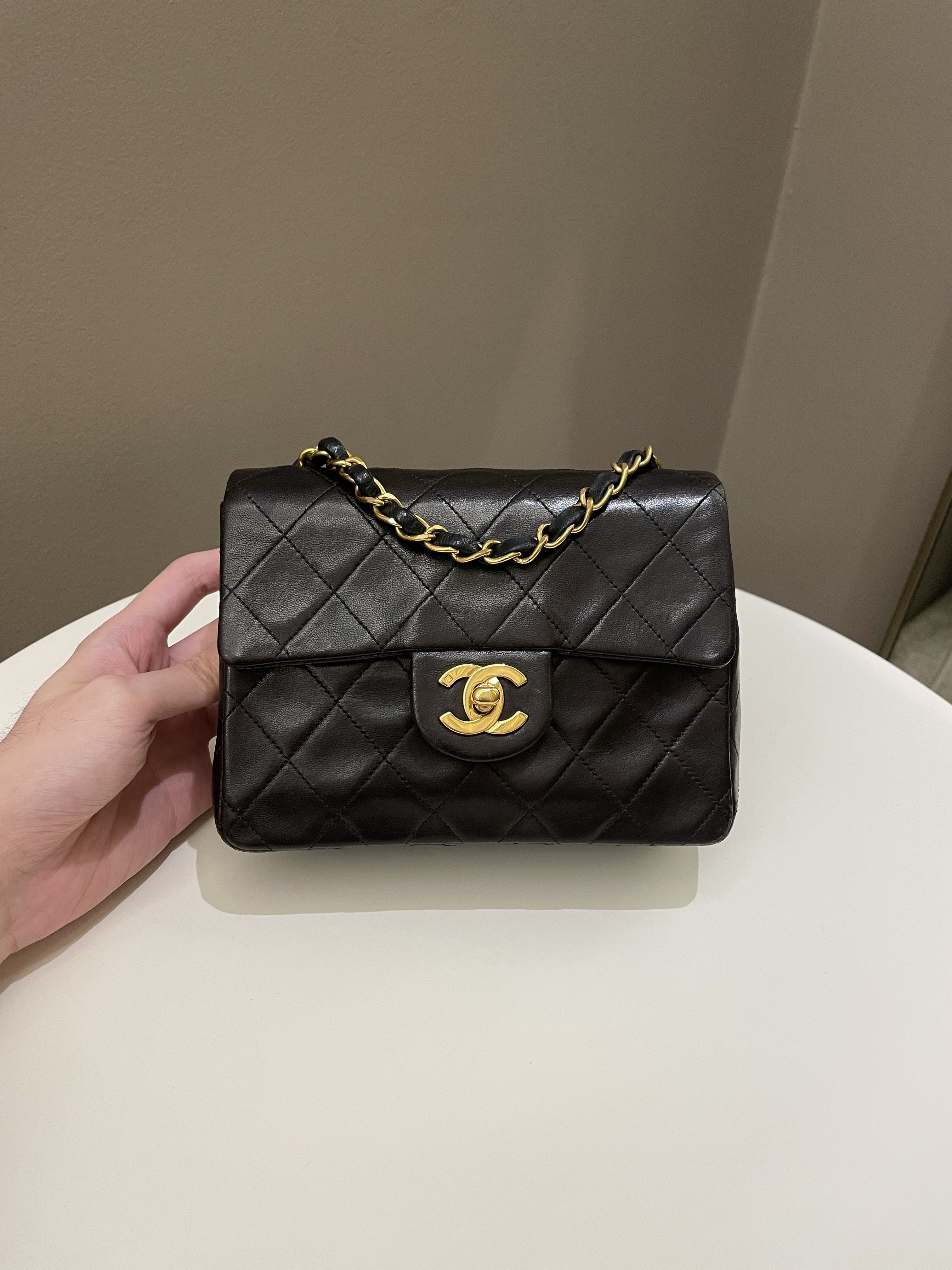 Chanel Vintage Classic Quilted Mini Square Black Lambskin