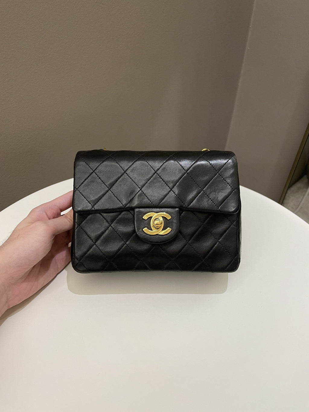 Chanel Vintage Classic Quilted Mini Square Black Lambskin