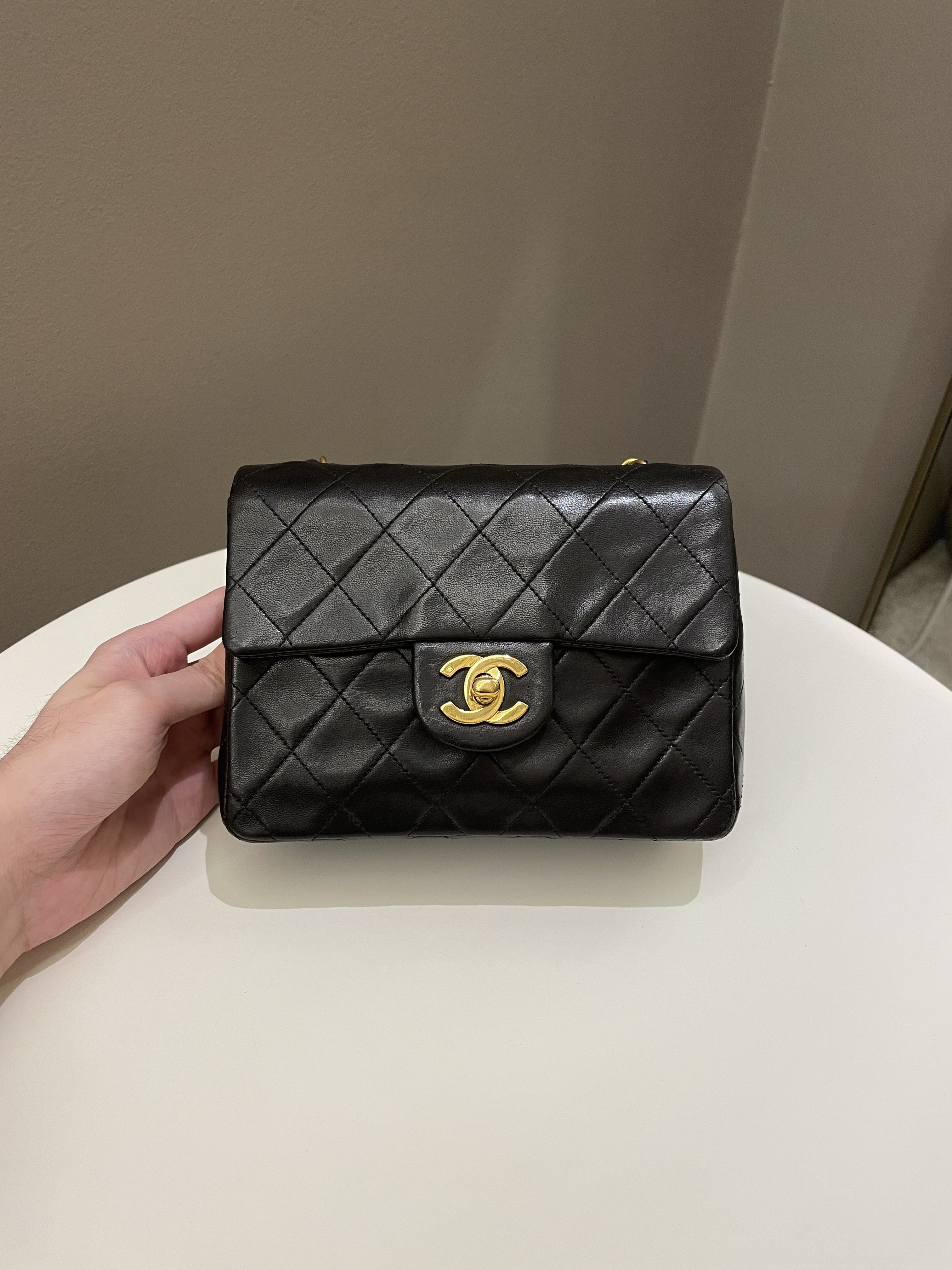 Chanel Vintage Classic Quilted Mini Square Black Lambskin