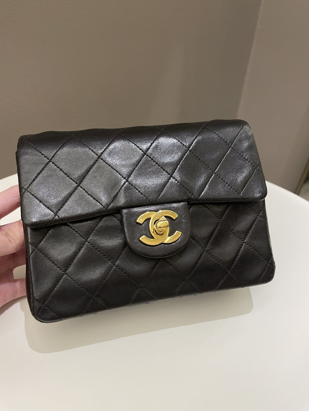 Chanel Vintage Classic Quilted Mini Square Black Lambskin