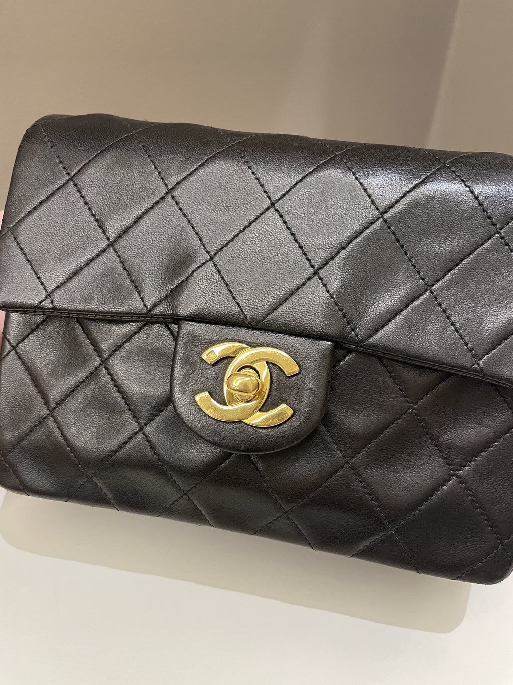 Chanel Vintage Classic Quilted Mini Square Black Lambskin