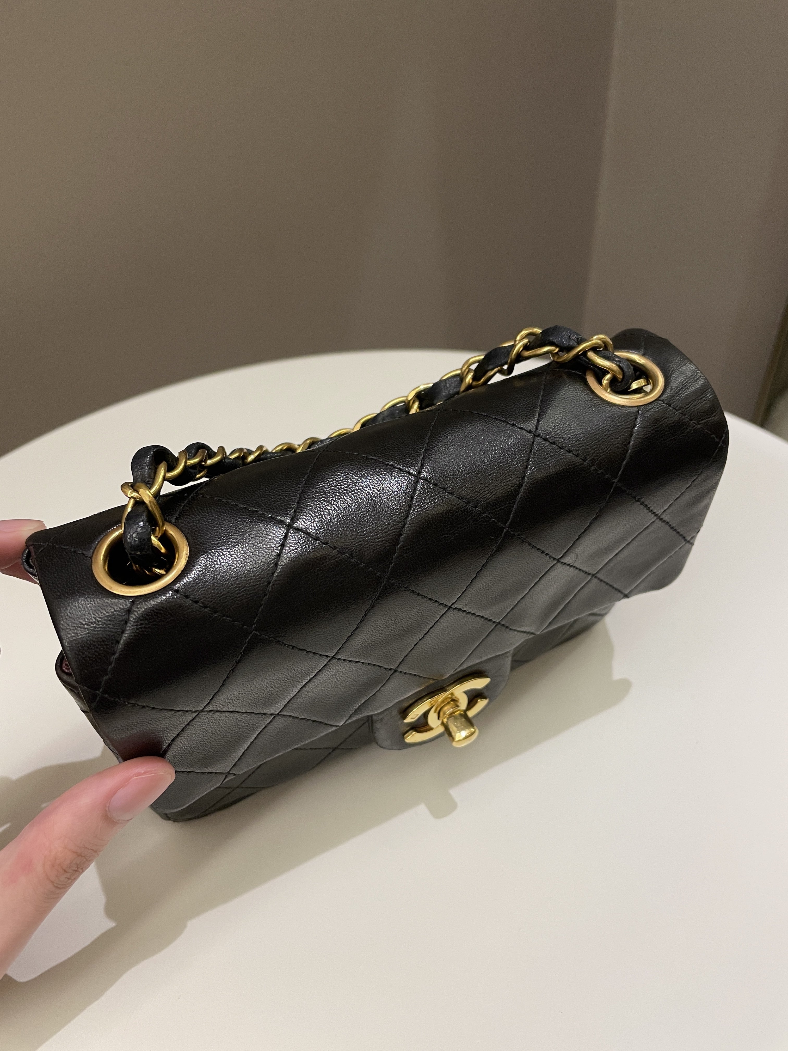 Chanel Vintage Classic Quilted Mini Square Black Lambskin